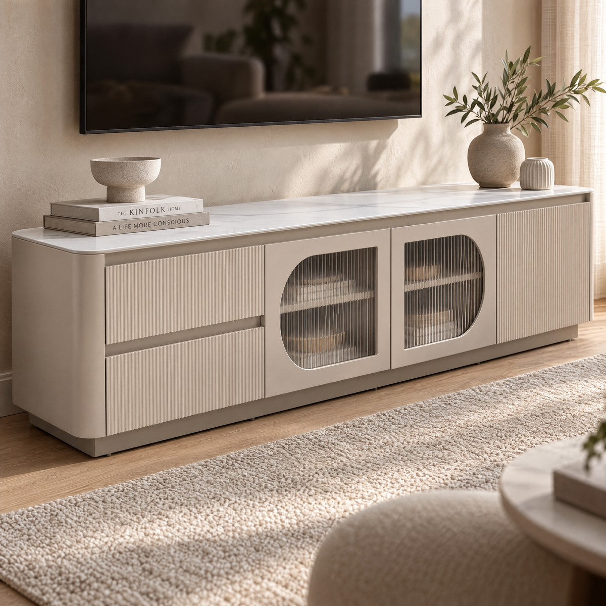 Bruil TV Stand, 2M, Khaki Grey