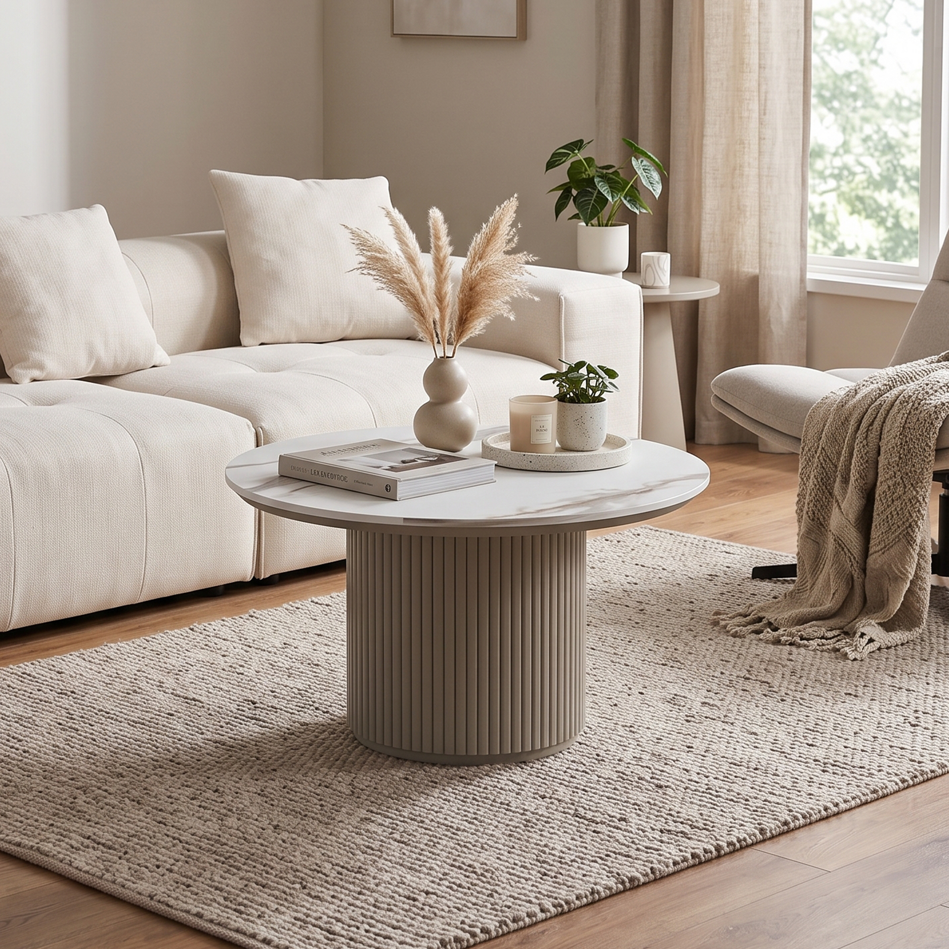 Bruil coffee table 60CM, Matte White & Khaki Grey
