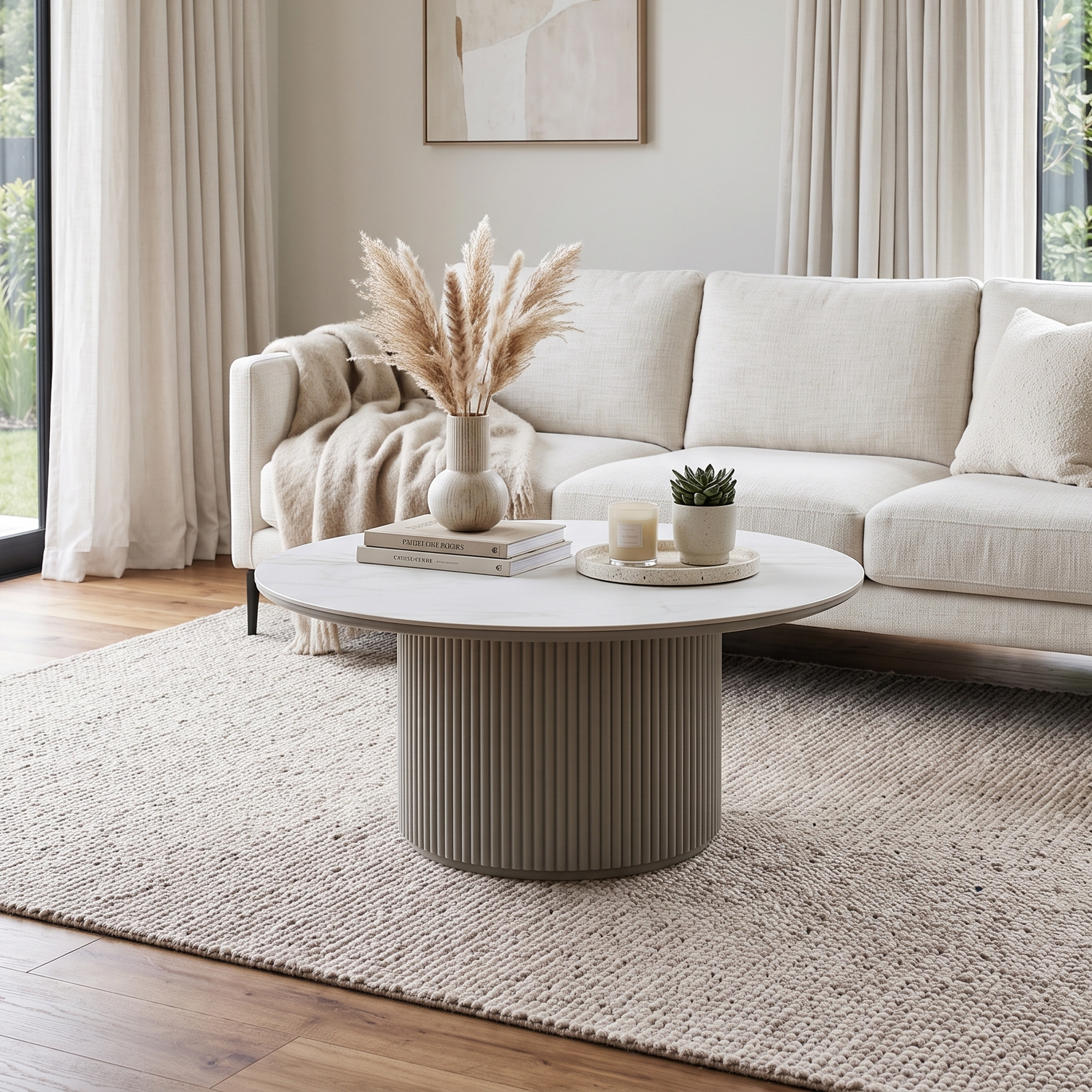 Bruil coffee table 80CM, Matte White & Khaki Grey