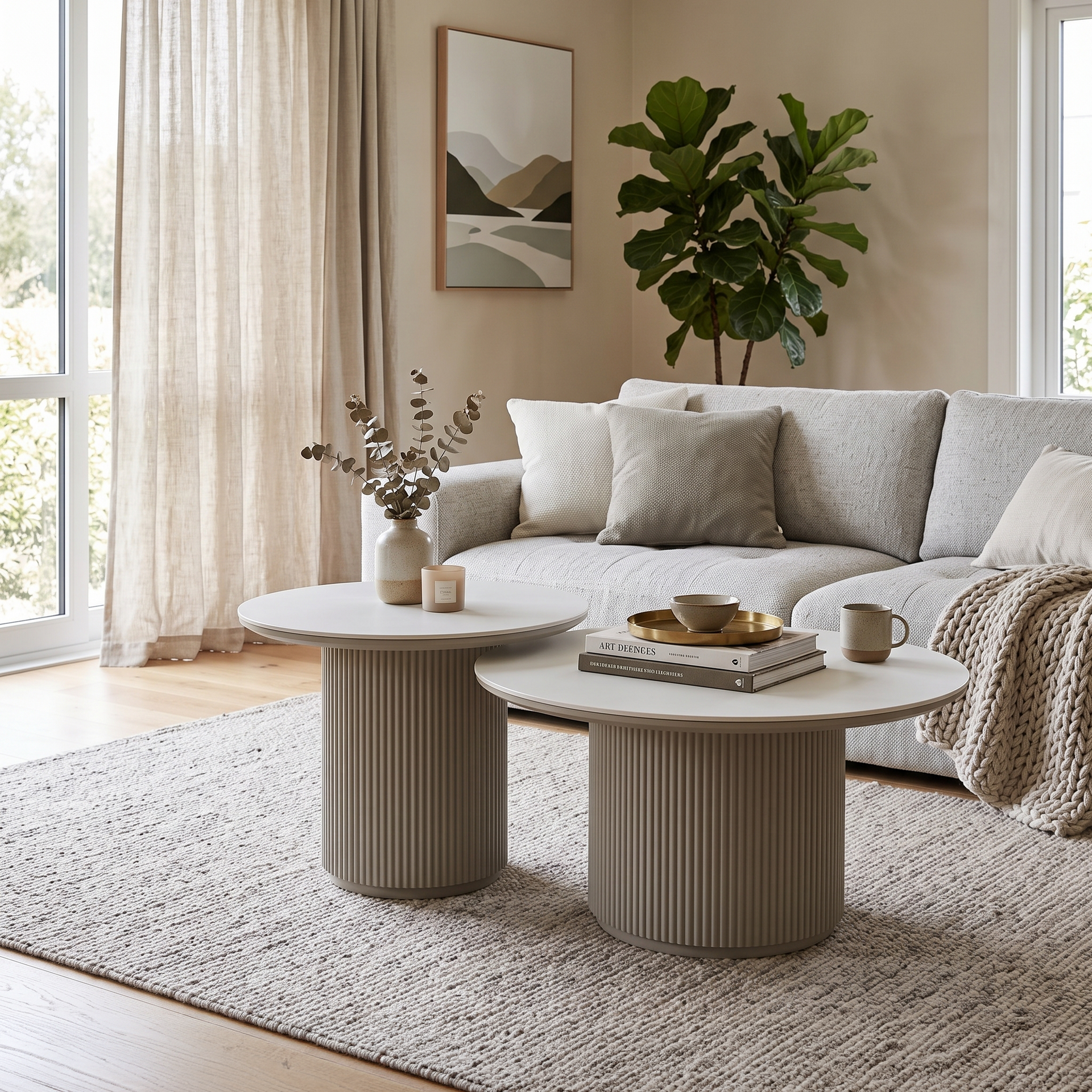 Bruil coffee table 60CM, Matte White & Khaki Grey
