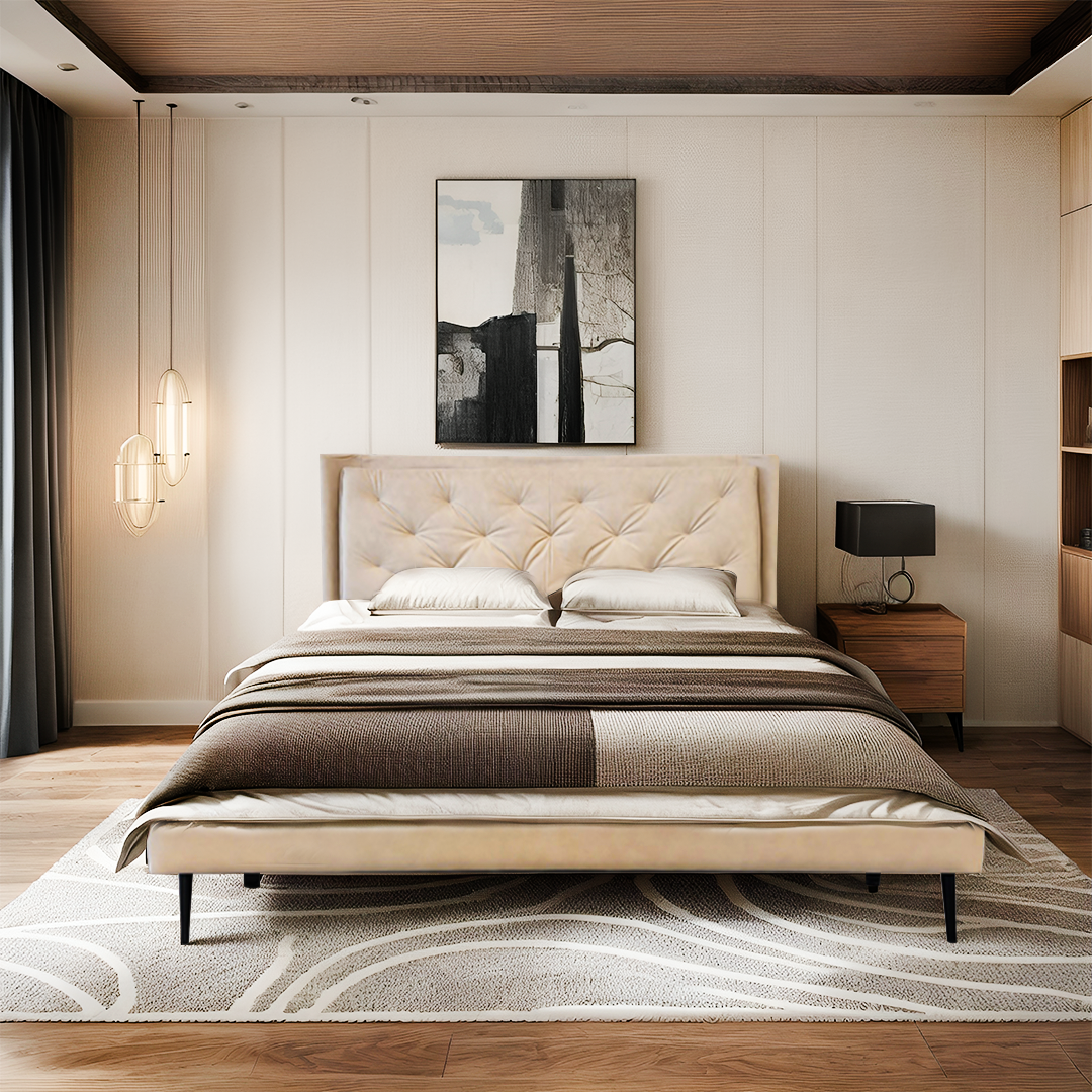 Capri Upholstered Bed Frame with Headboard Beige Queen/King/Super King
