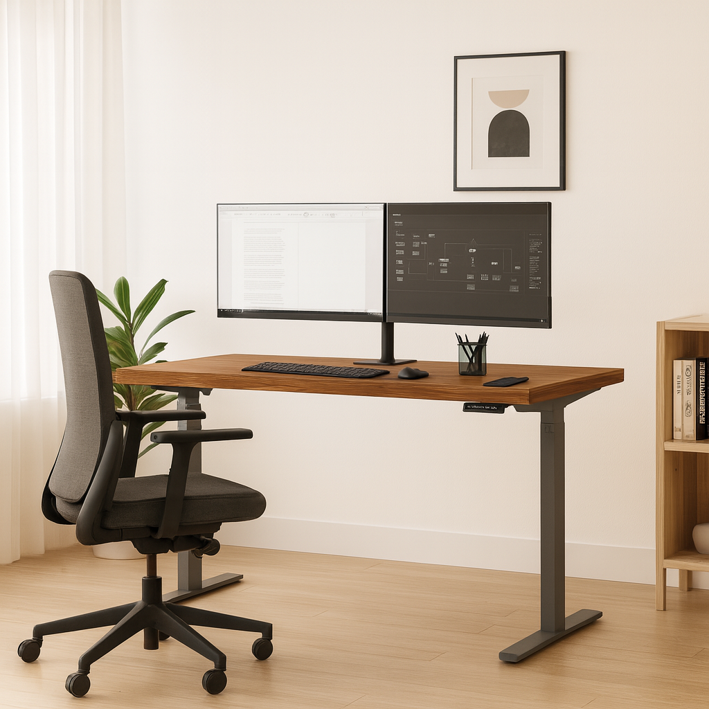 Asti Electric Standing Desk, 1.2M, with Charger, Golden Walnut/Grey Leg