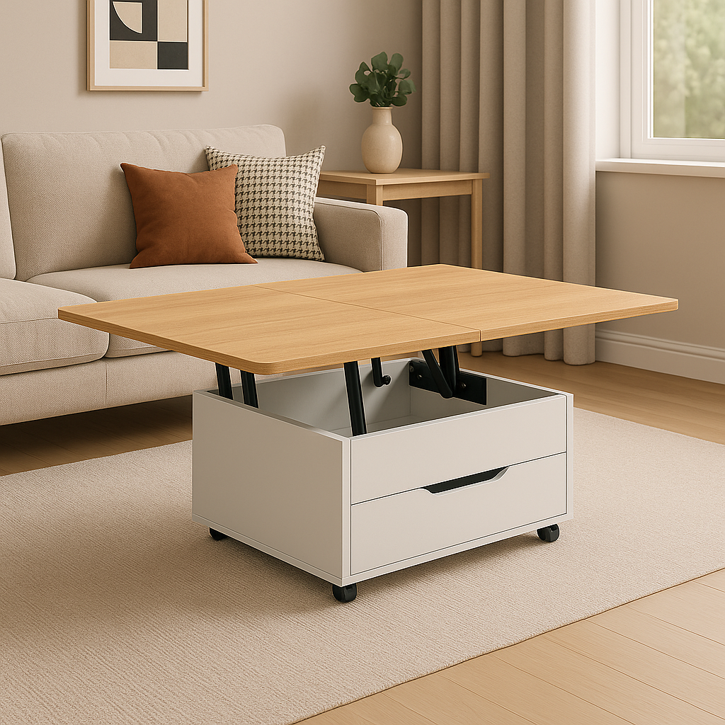 Como Lift Top Extendable Coffee Table, Red Oak