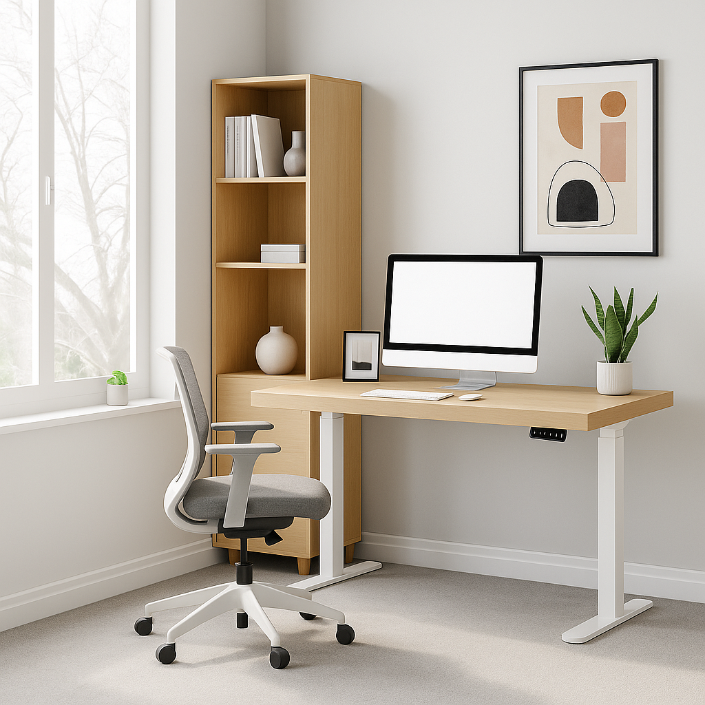 Edge Electric Standing Desk, 1.6M, with Charger, Diamond Wood/White Leg