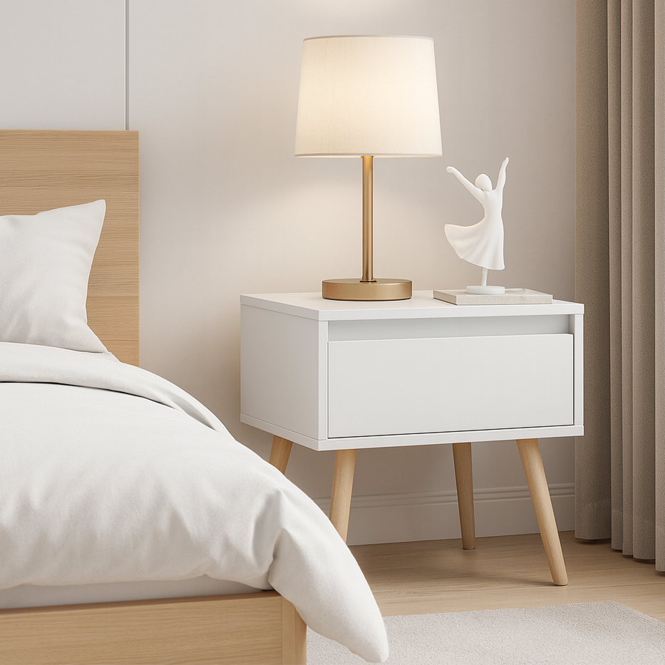 Corte bedside table, White/ Oak Legs