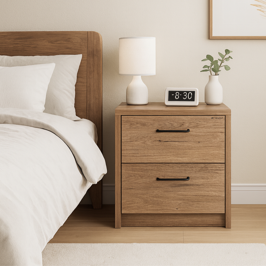 Platsa Bedside Table, Grey Oak
