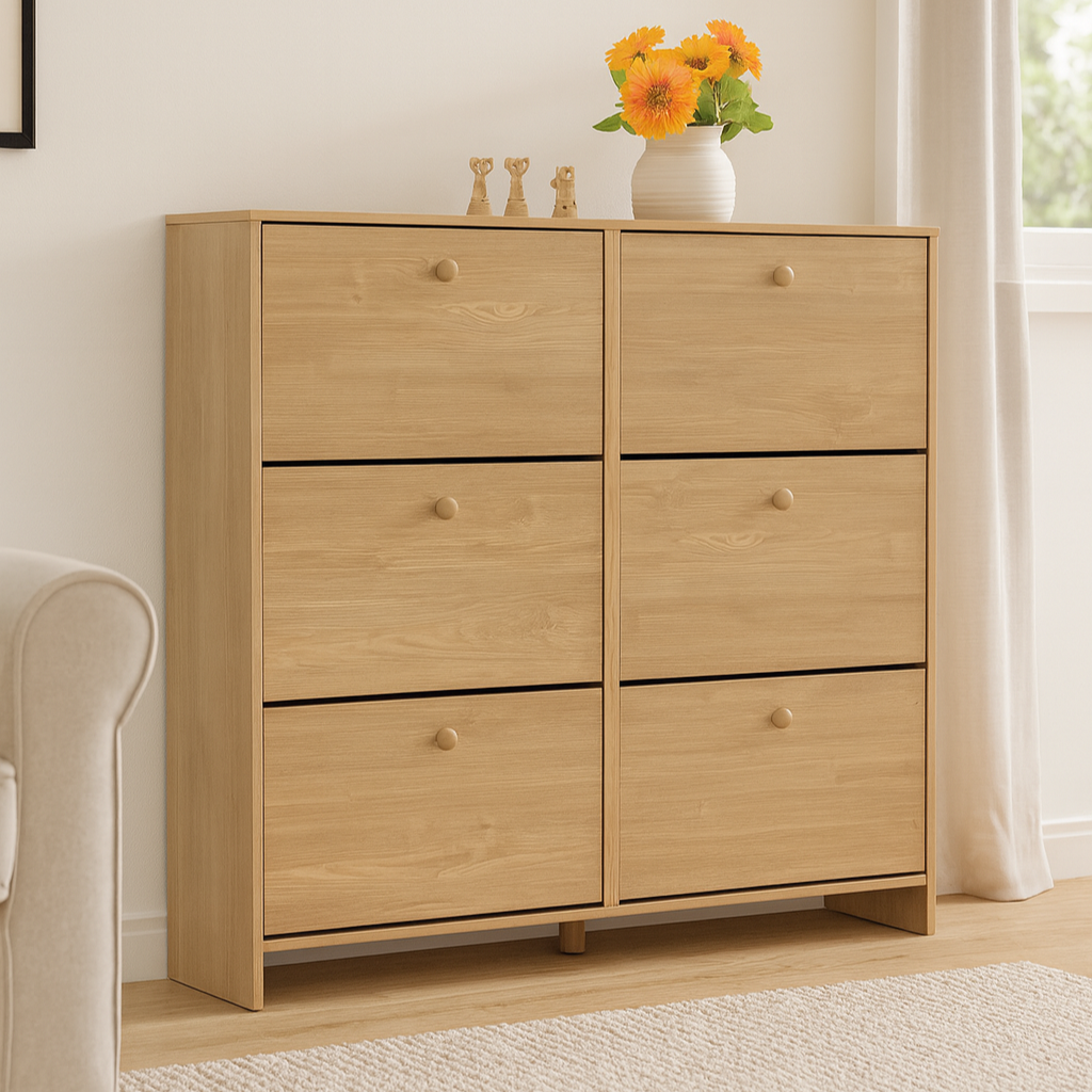 Sisco 6-Drawer Shoe Cabinet, Oak