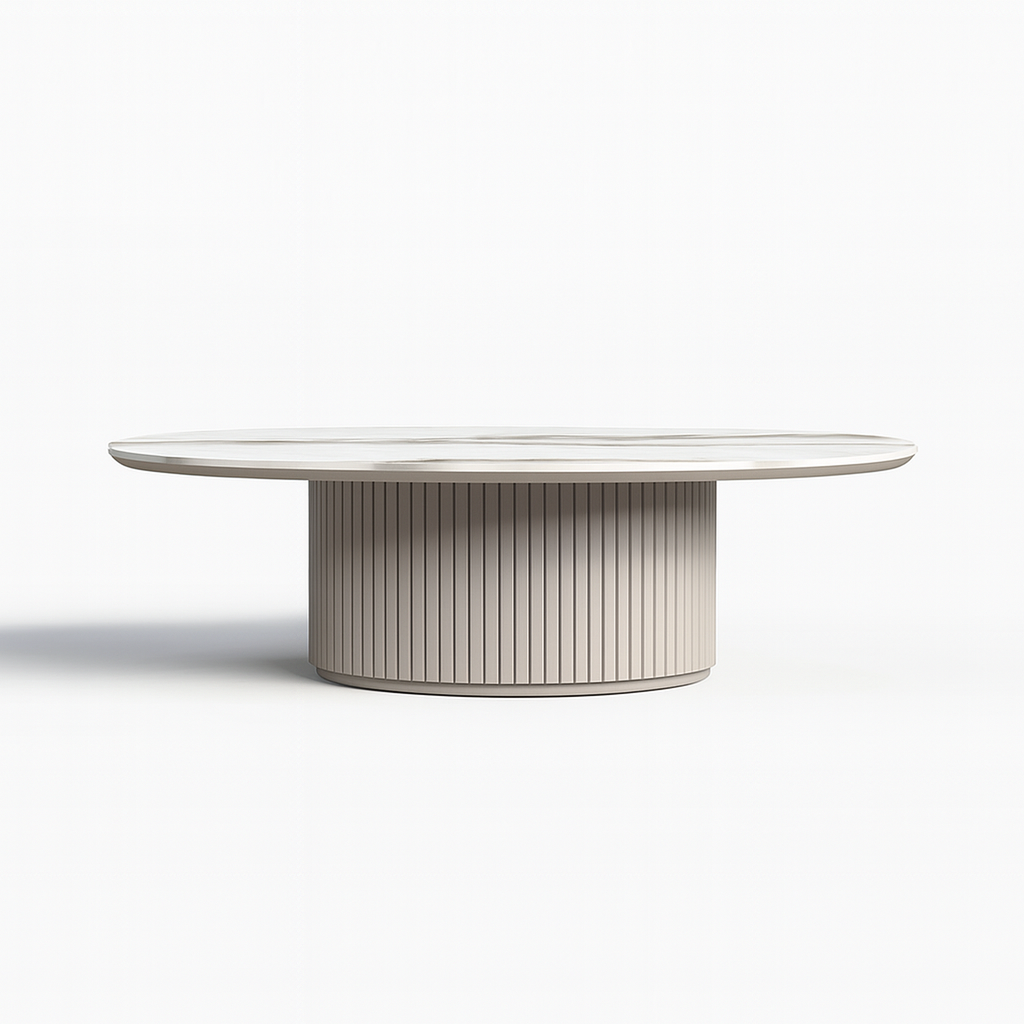 Bruil Oval coffee table 1.3M, Matte White & Khaki Grey
