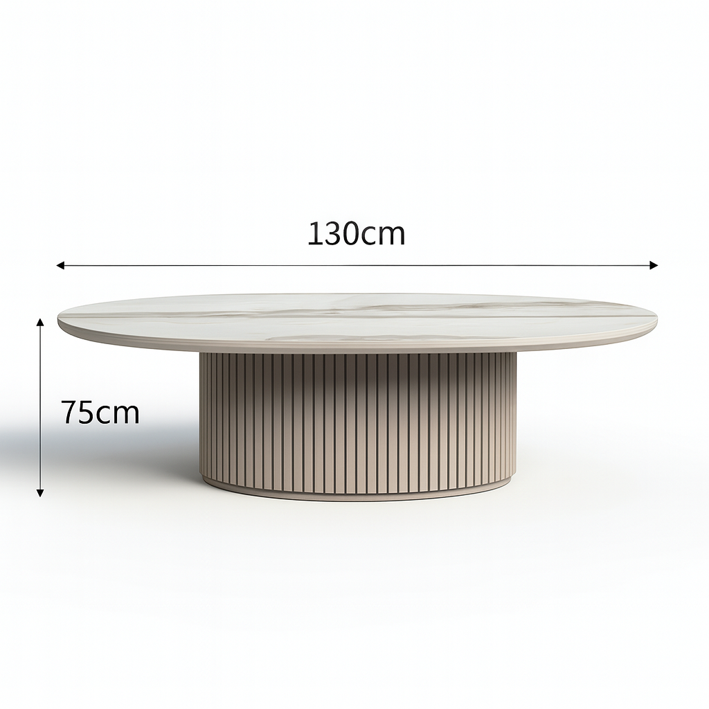 Bruil Oval coffee table 1.3M, Matte White & Khaki Grey