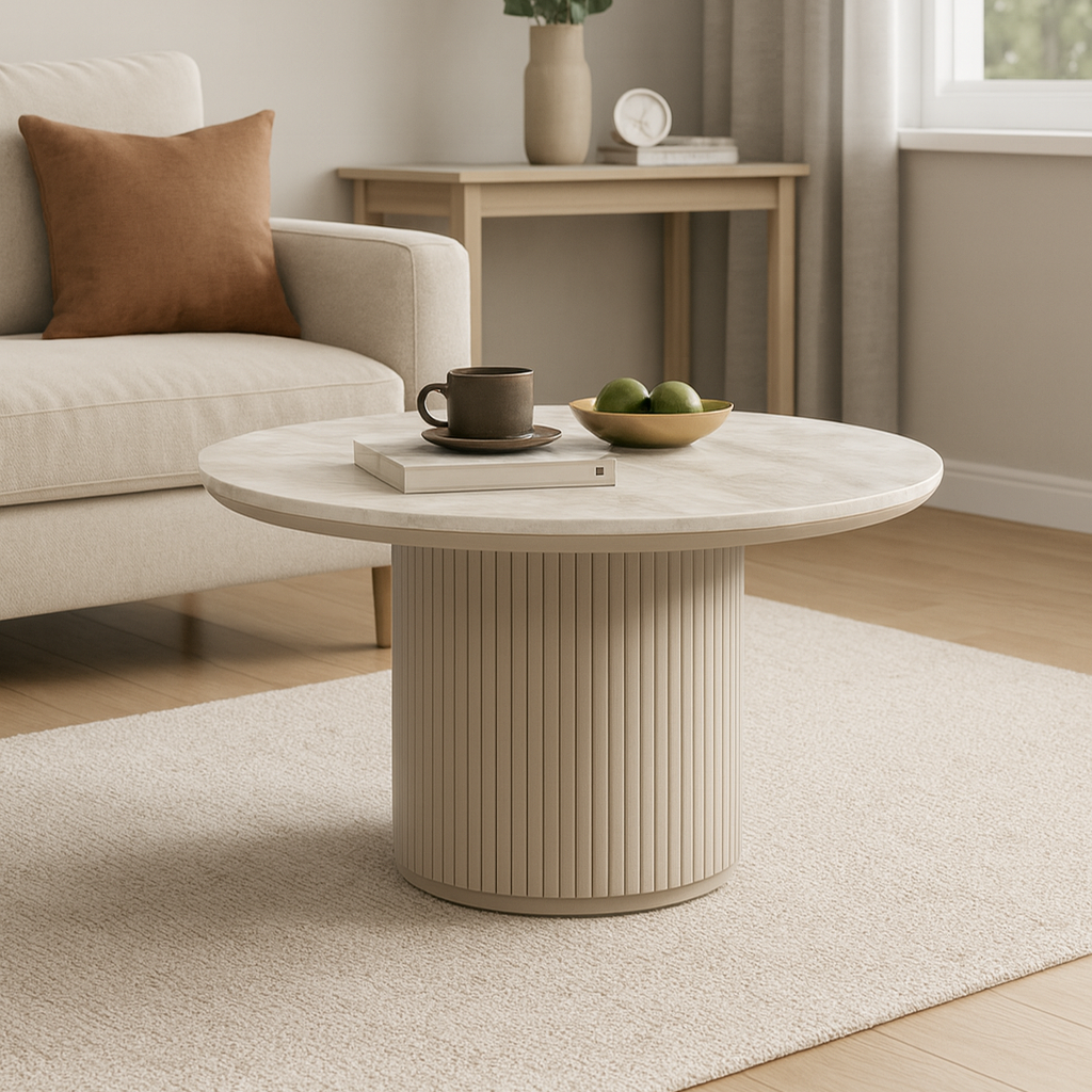 Bruil coffee table 60CM, Matte White & Khaki Grey