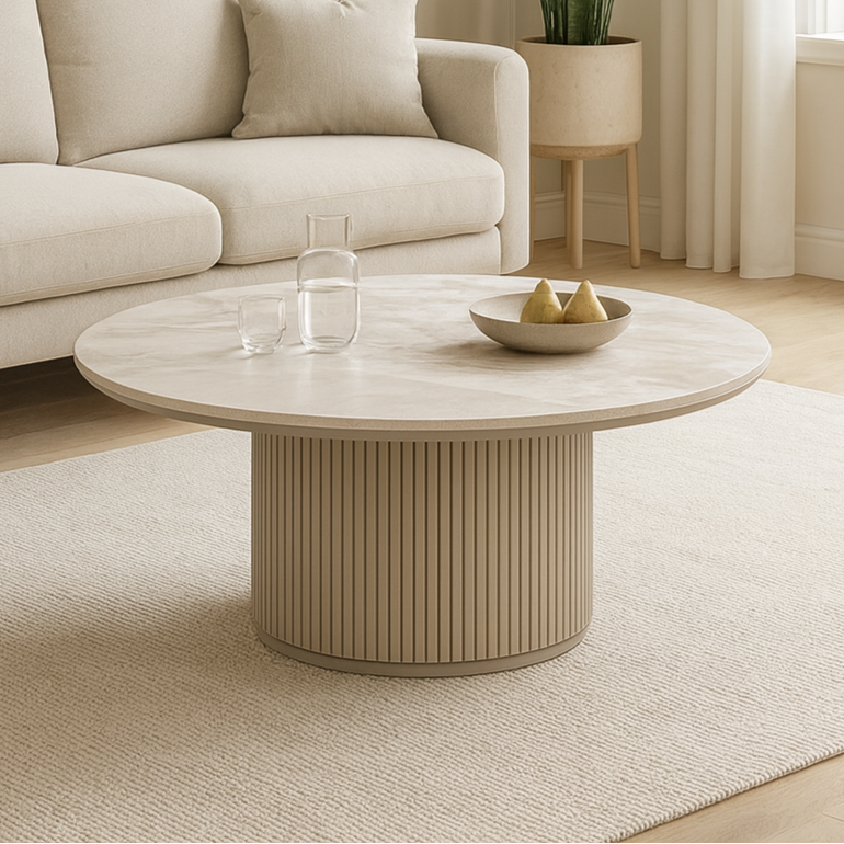Bruil coffee table 80CM, Matte White & Khaki Grey
