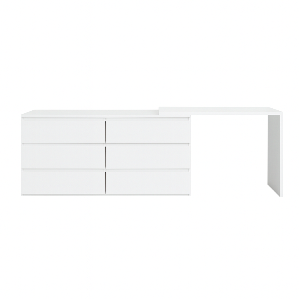 Siena 6 Drawer Chest, White, with Extension Table