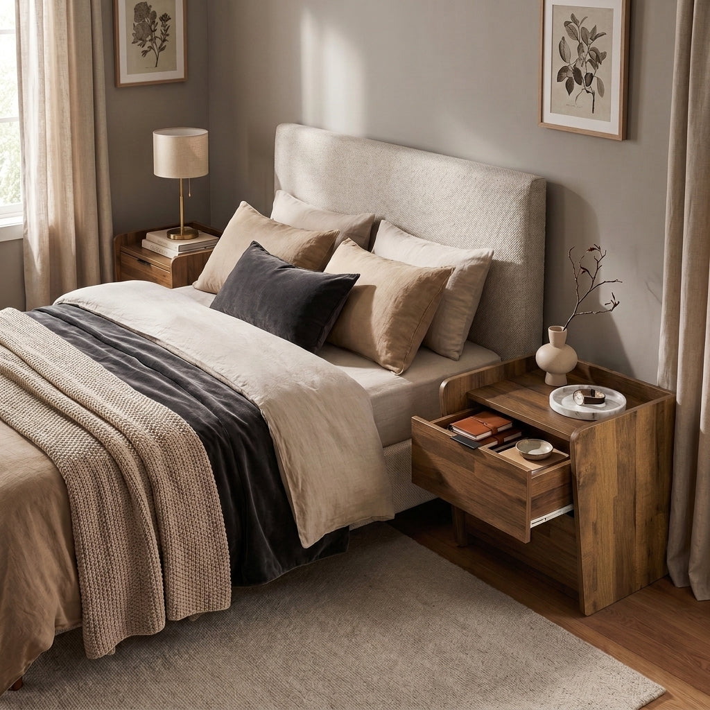 Corsi Bedside Table, Elmwood