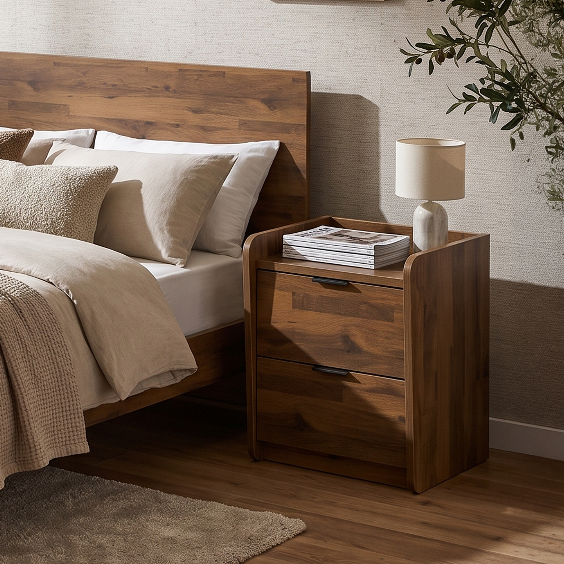Corsi Bedside Table, Elmwood
