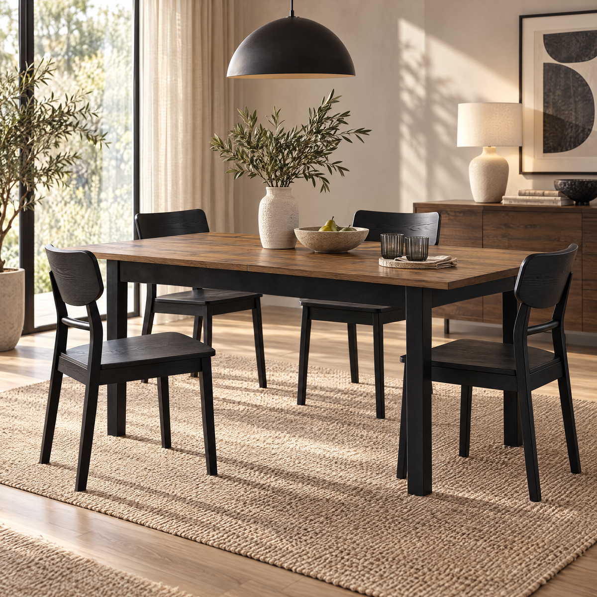 Corsi Extendable Dining Table, 1.6-2M, Elmwood & Black