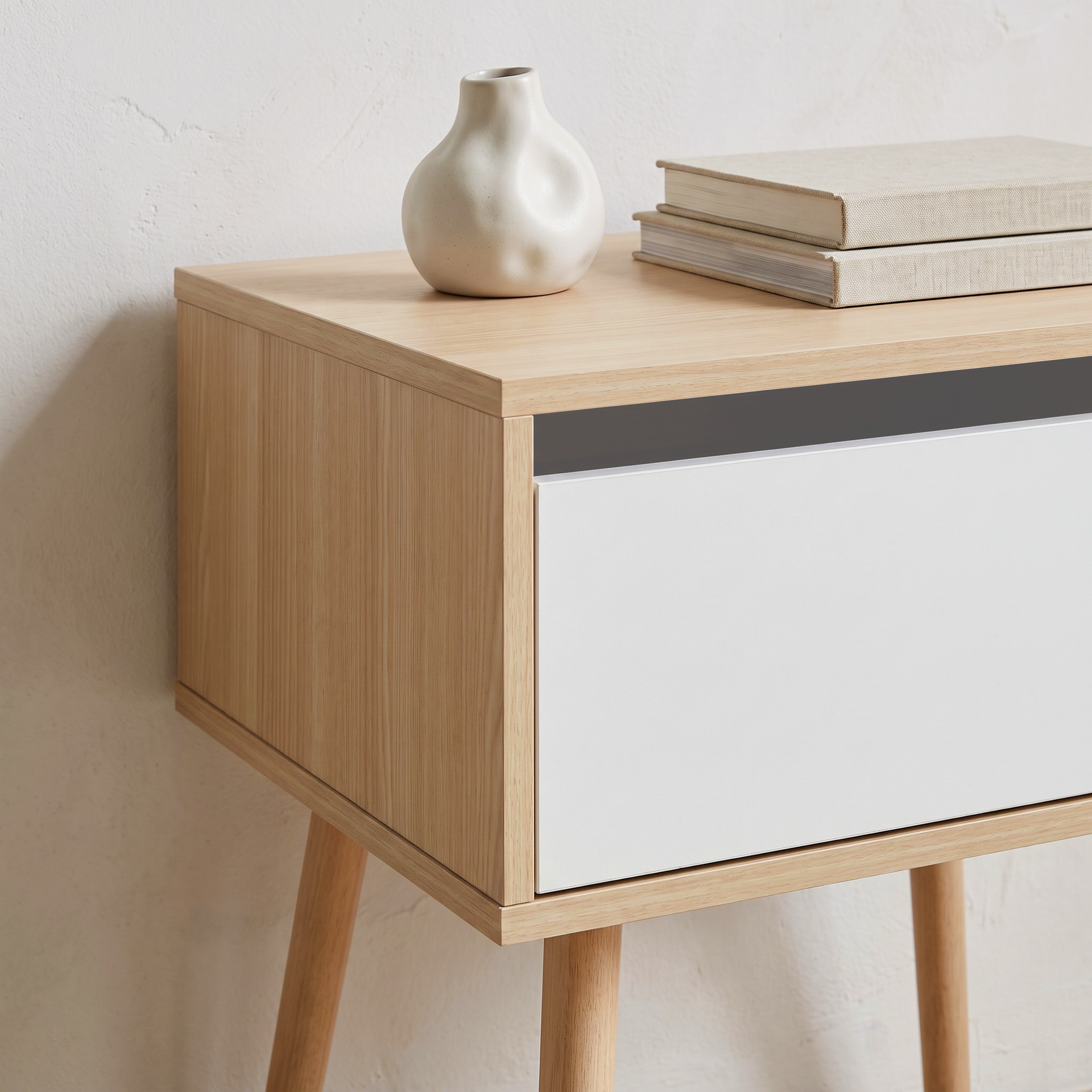 Corte Bedside Table, Oak & White