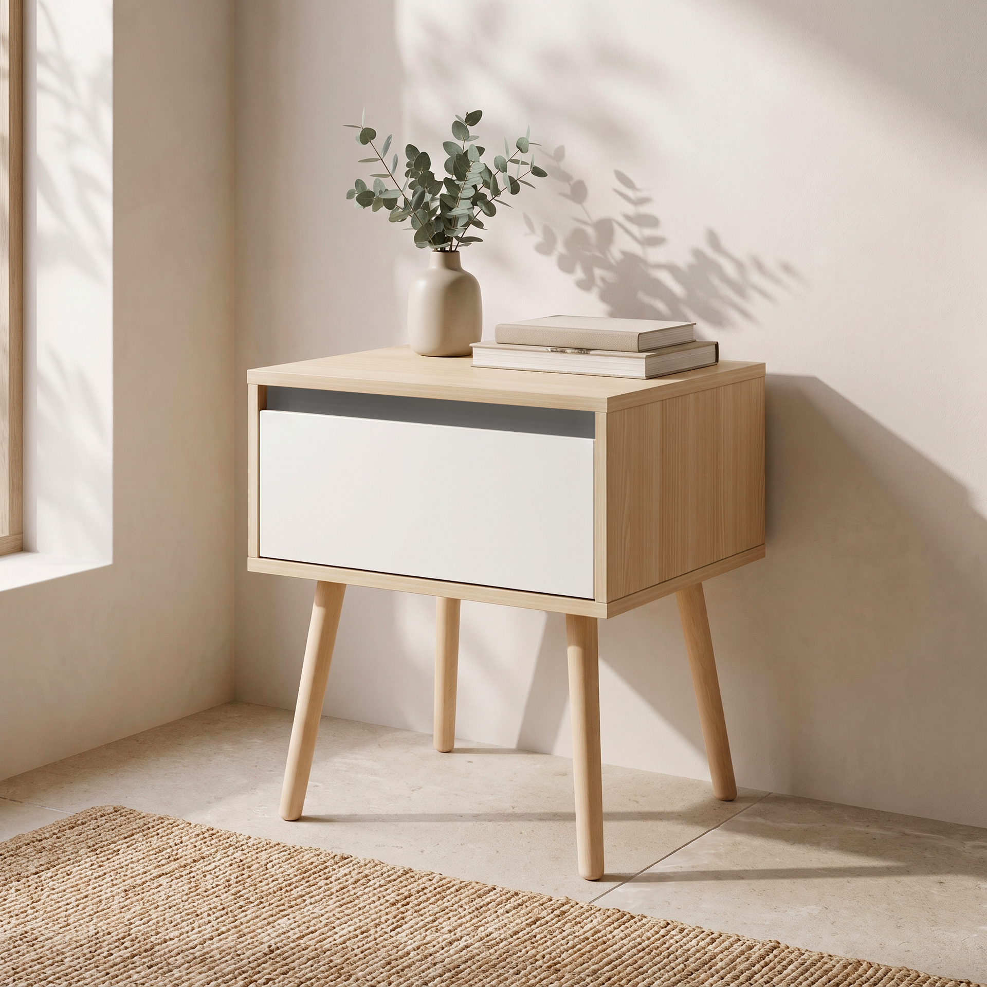 Corte Bedside Table, Oak & White