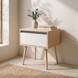 Corte Bedside Table, Oak & White