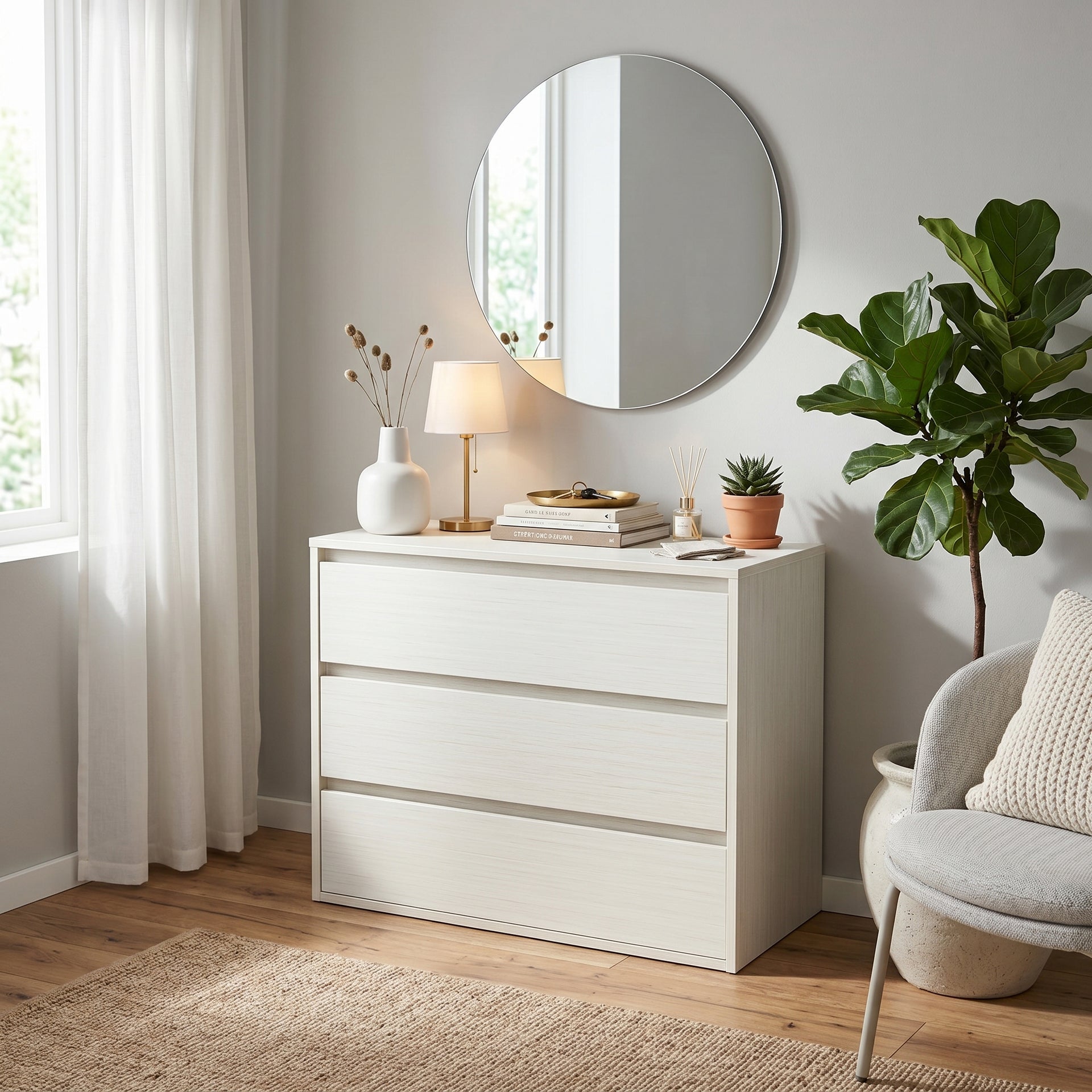 Cortona white 3 drawer lowboy chest with compact bedroom storage | Proferlo