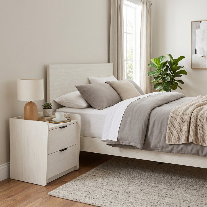 Corsi Bedside Table-A in white wood finish with two drawers and black handles | Proferlo