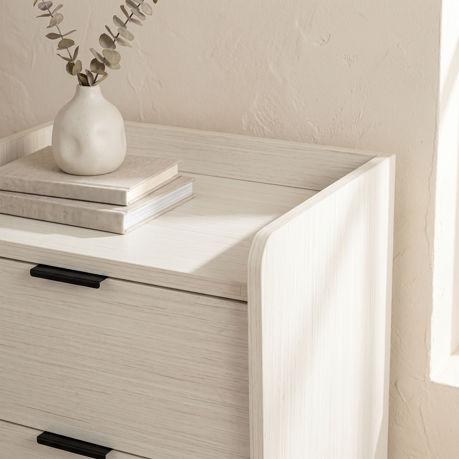 Cortona Bedside Table, White Grain