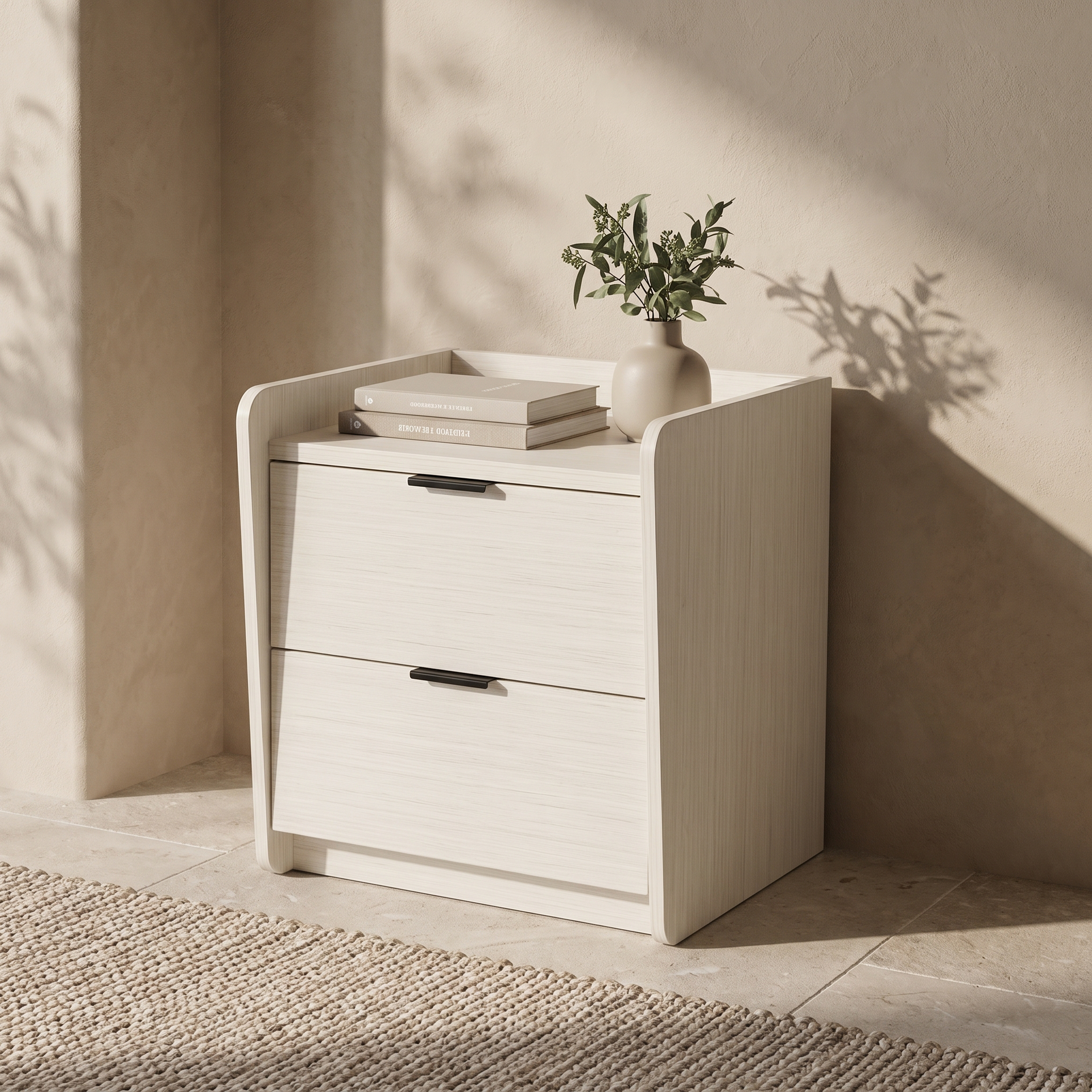 Cortona Bedside Table, White Grain