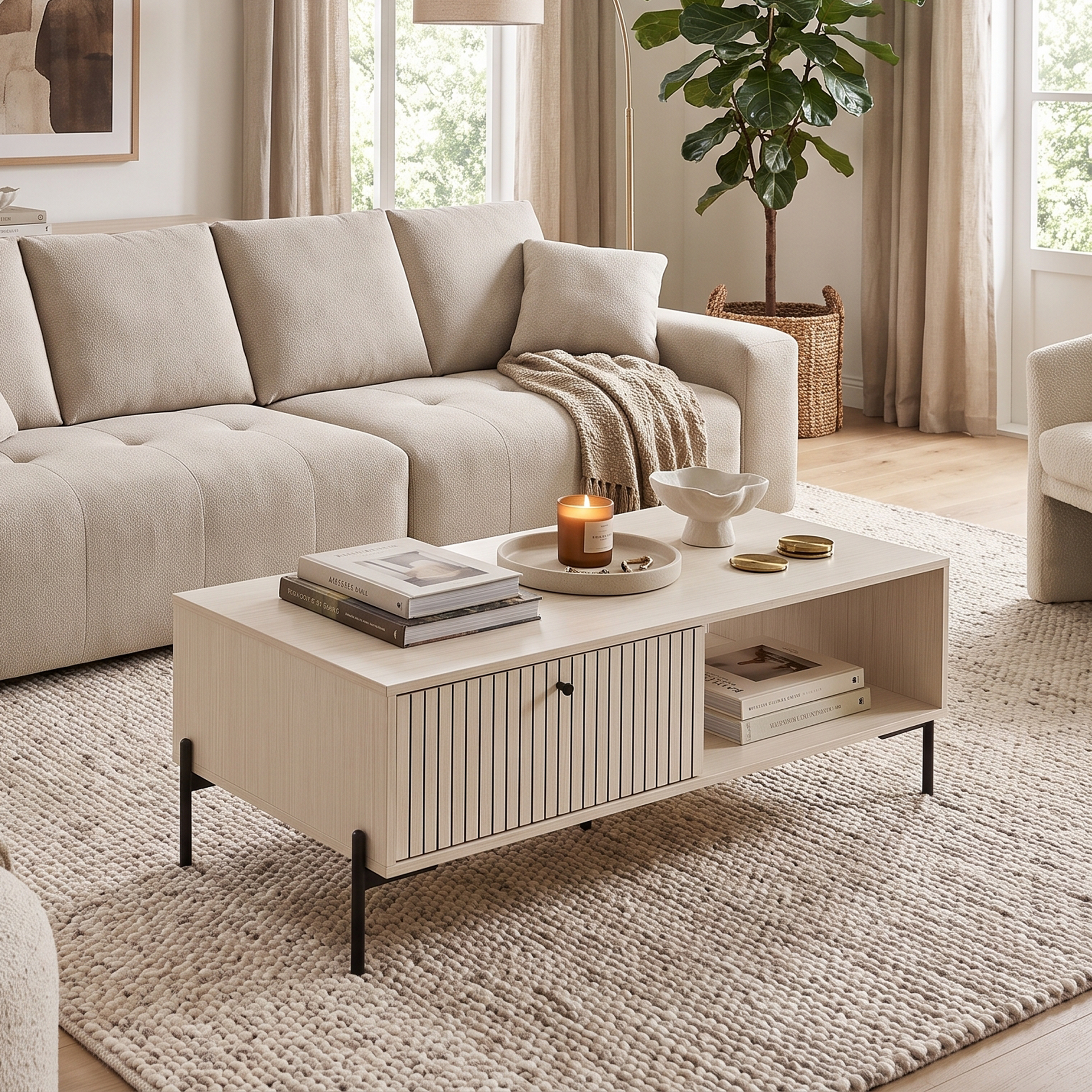 Cortona Coffee Table, 1.2M, White Grain