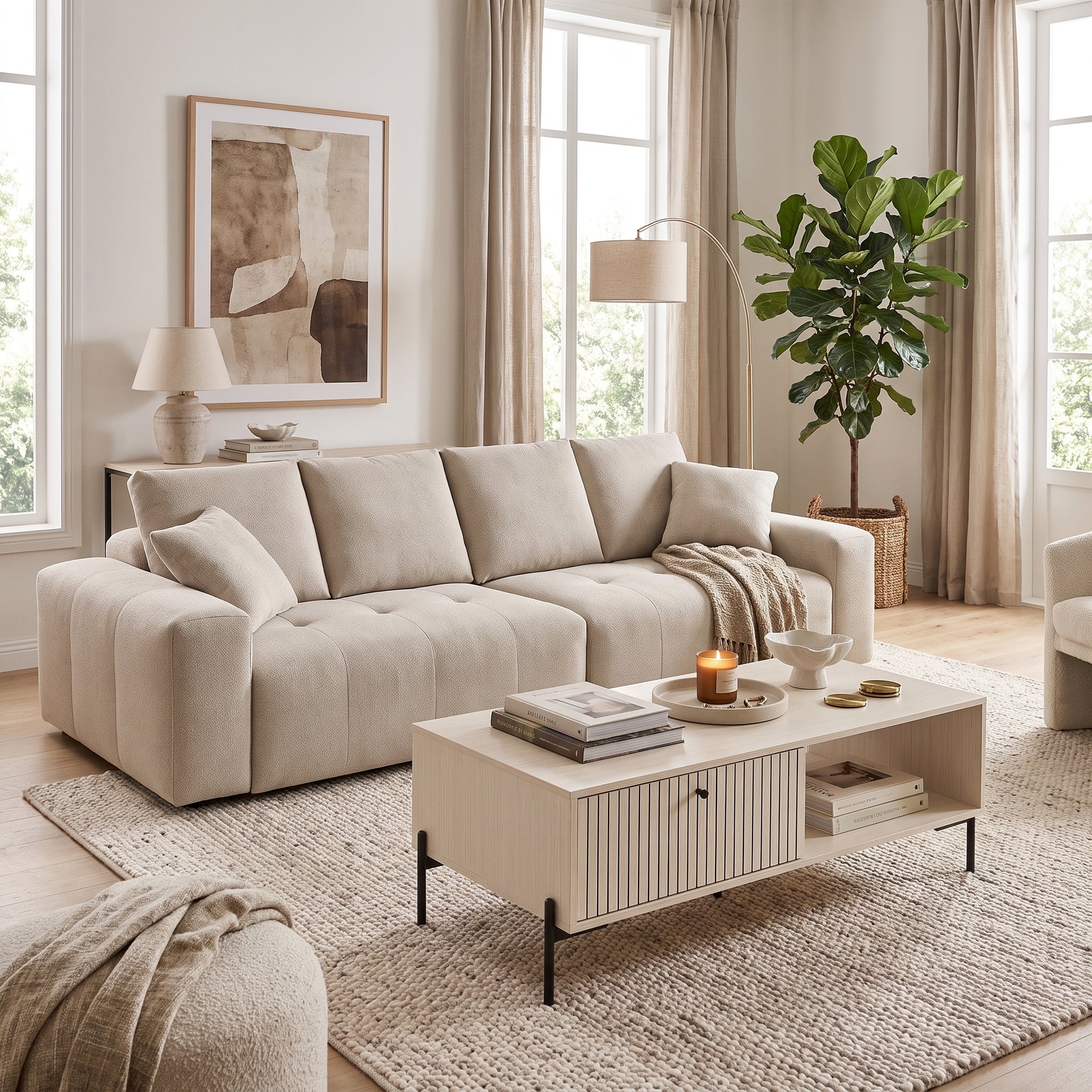 Cortona Coffee Table, 1.2M, White Grain