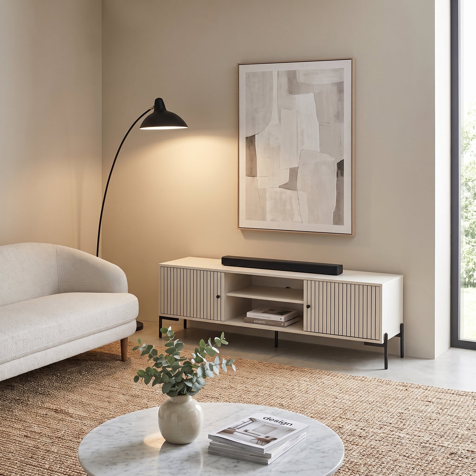 Cortona TV Stand, 1.5M, White Grain