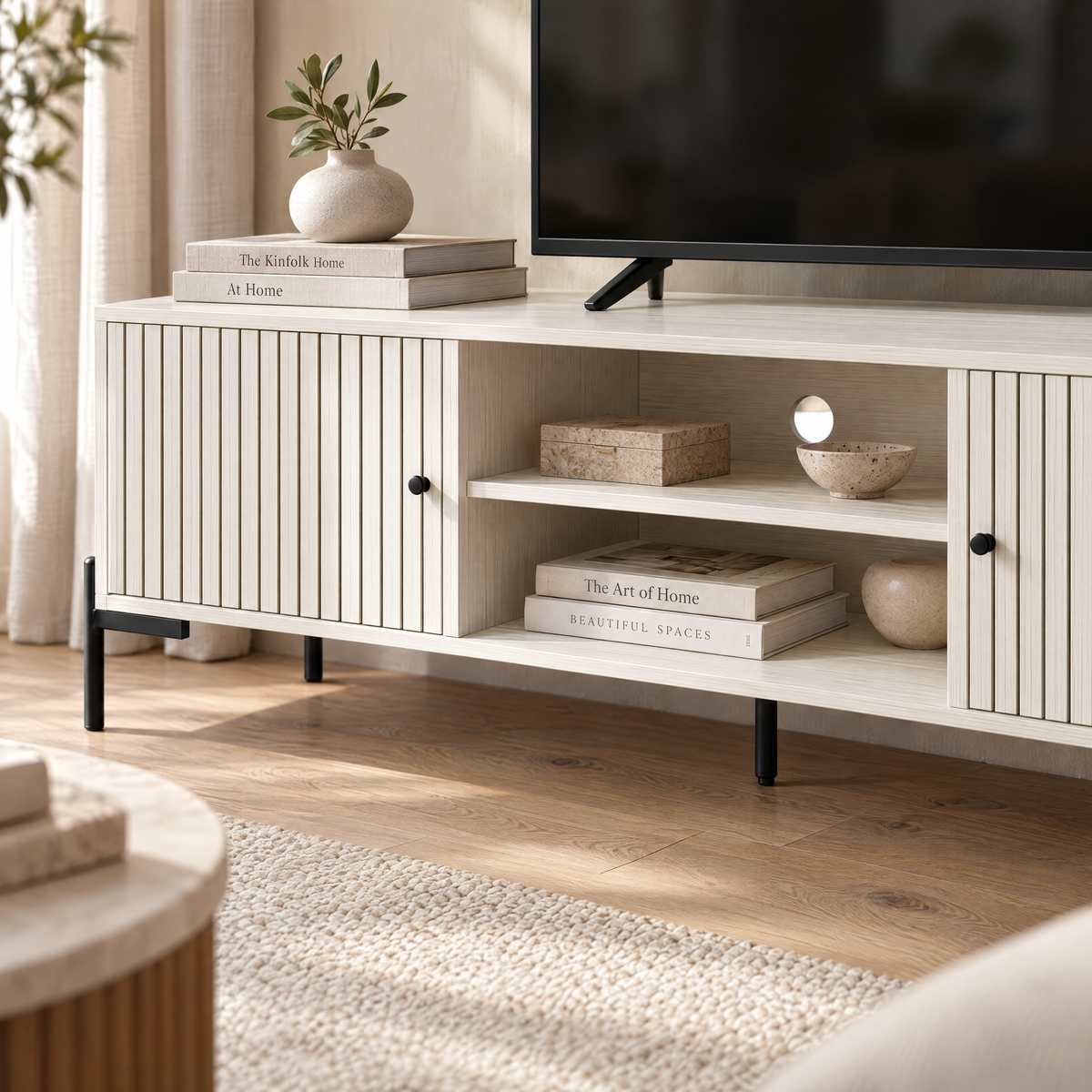 Cortona TV Stand, 1.5M, White Grain
