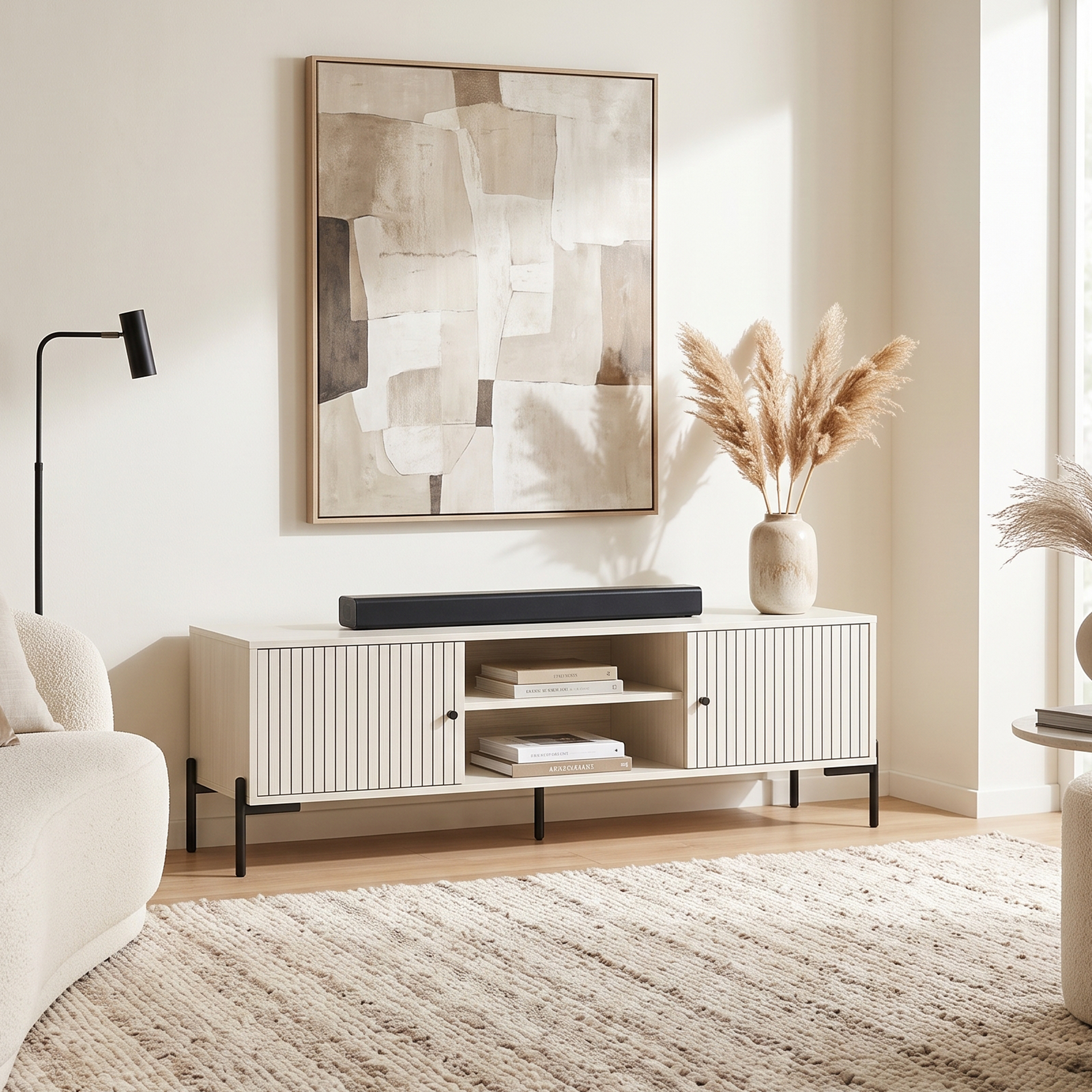 Cortona TV Stand, 1.5M, White Grain