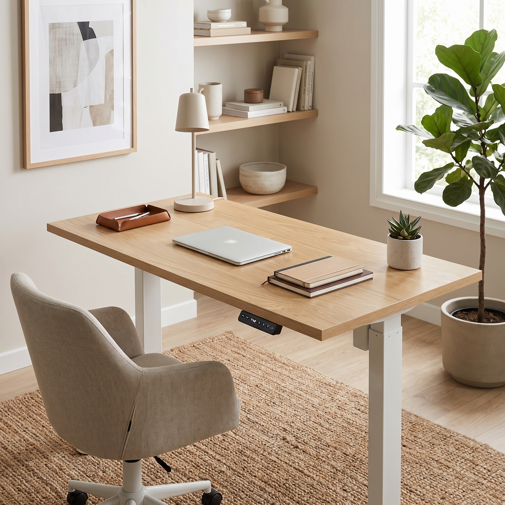 Edge Electric Standing Desk, 1.4M, Oak & White