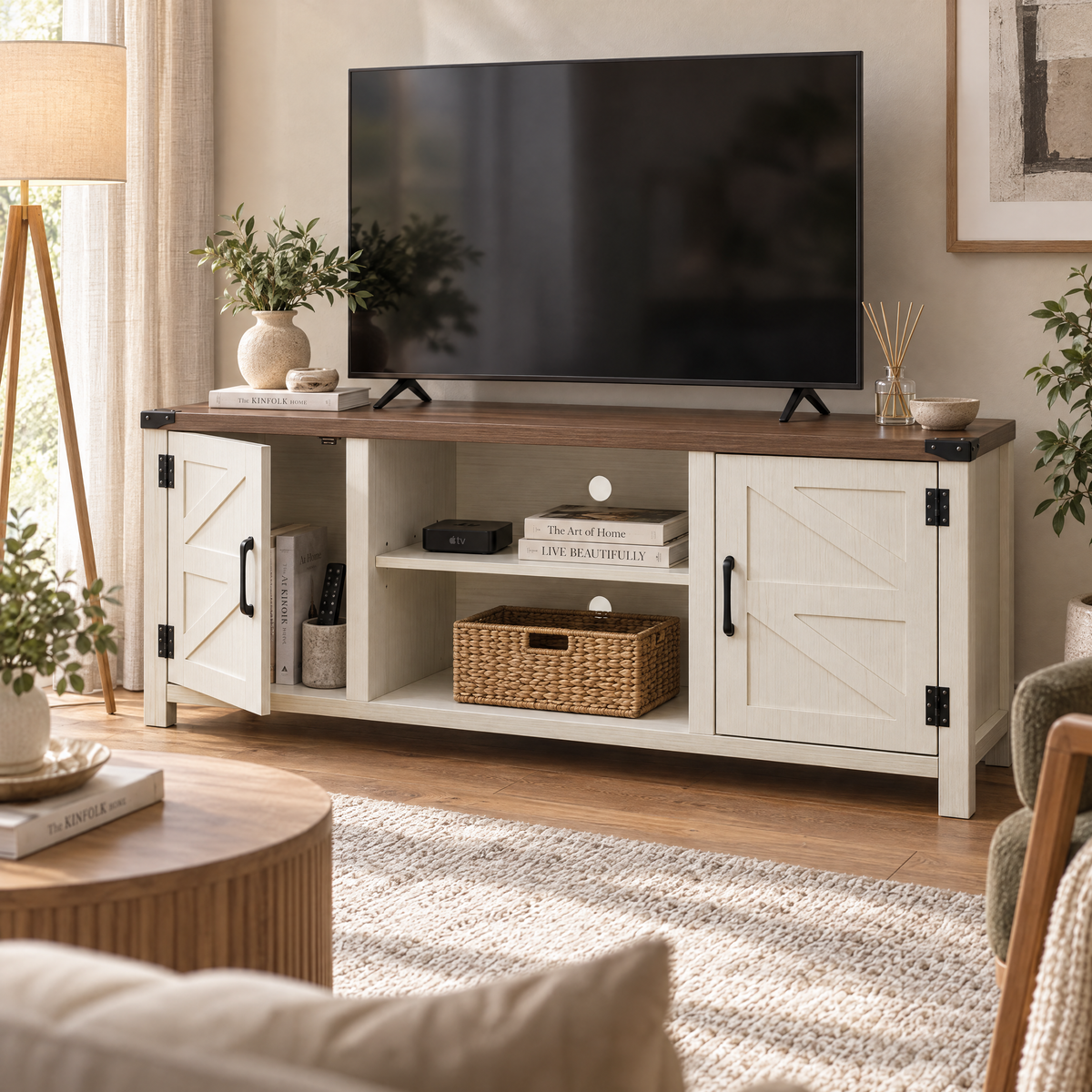 Fondi TV Stand, 1.5M, Golden Walnut & White