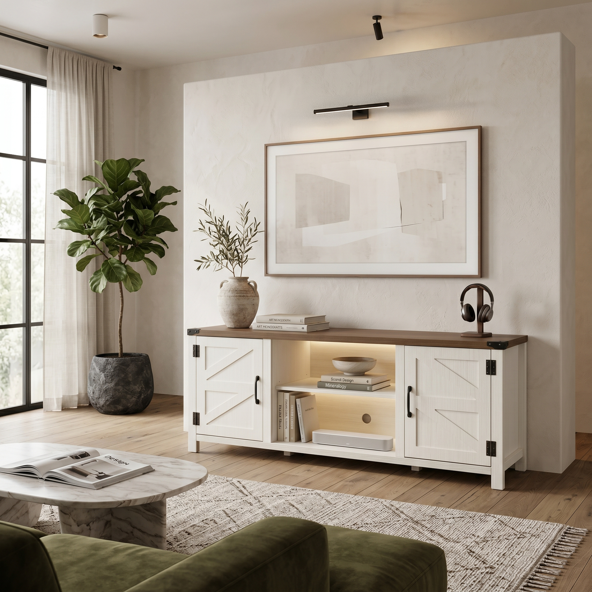 Fondi TV Stand, 1.5M, Golden Walnut & White
