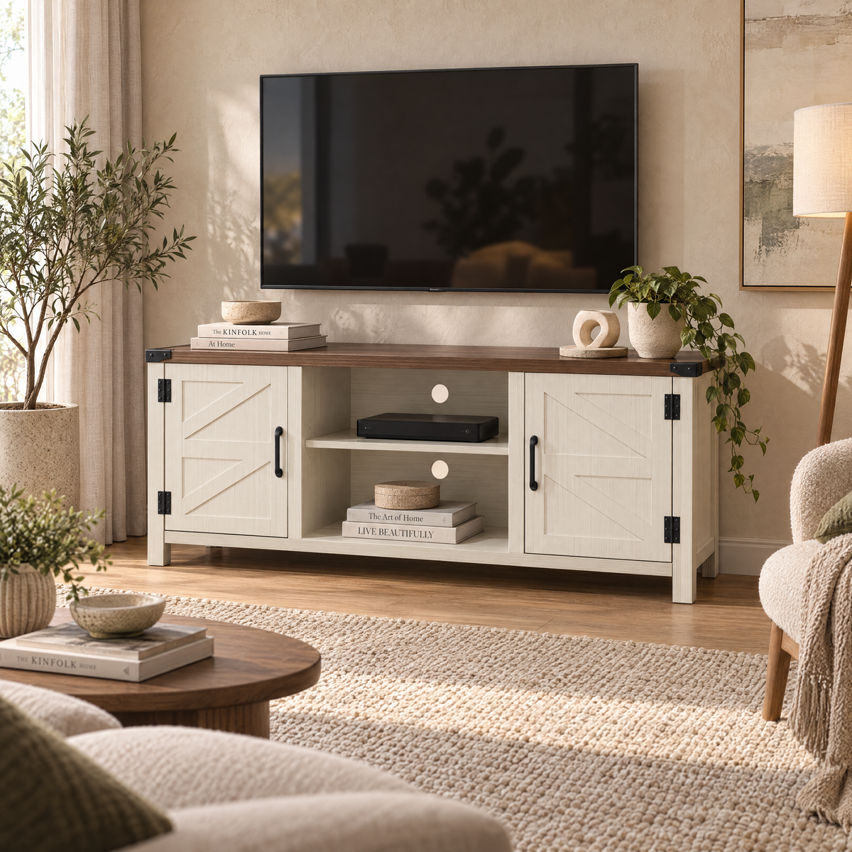 Fondi TV Stand, 1.5M, Golden Walnut & White