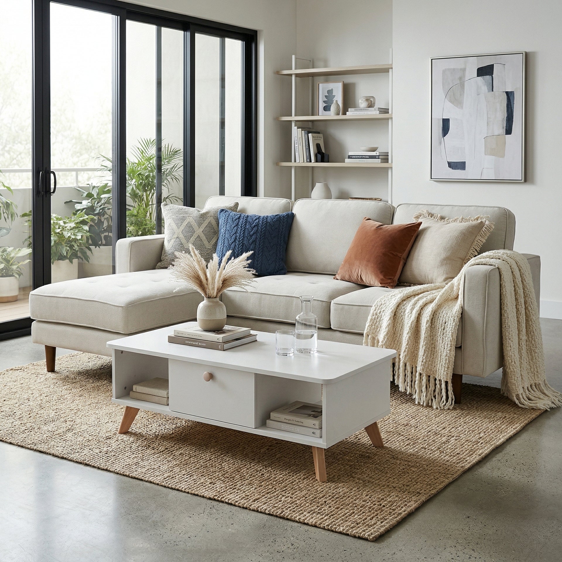 Forio Fabric 3-Seater sofa with Ottoman, Beige