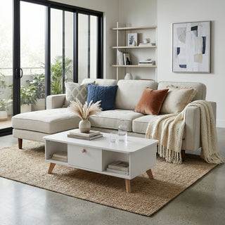 Forio Fabric 3-Seater sofa with Ottoman, Beige