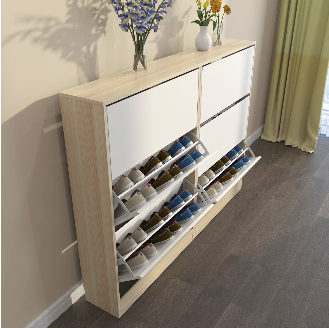Pavia Shoe Cabinet, Oak & White