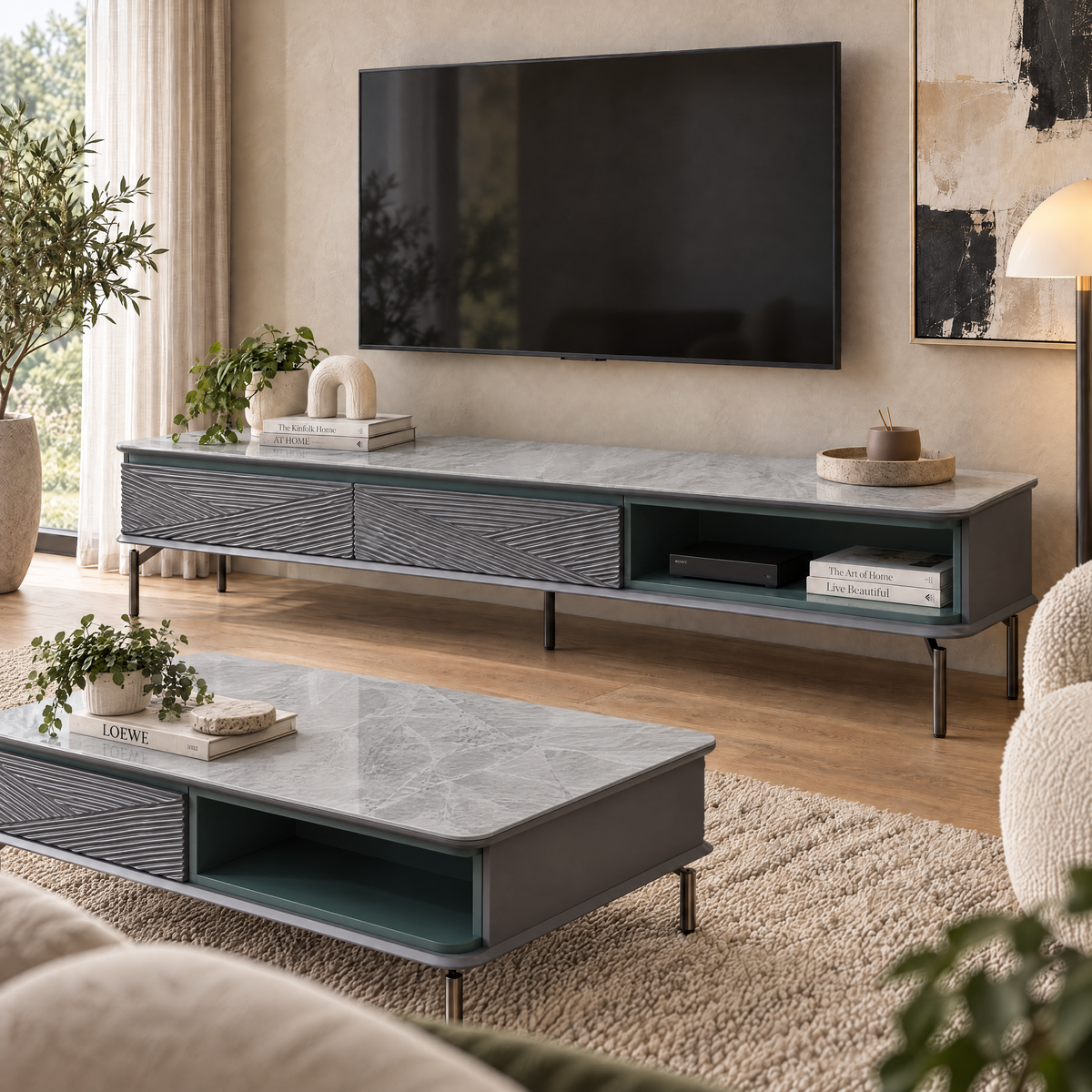 Gorizia TV Stand, 2M, Grey & Green