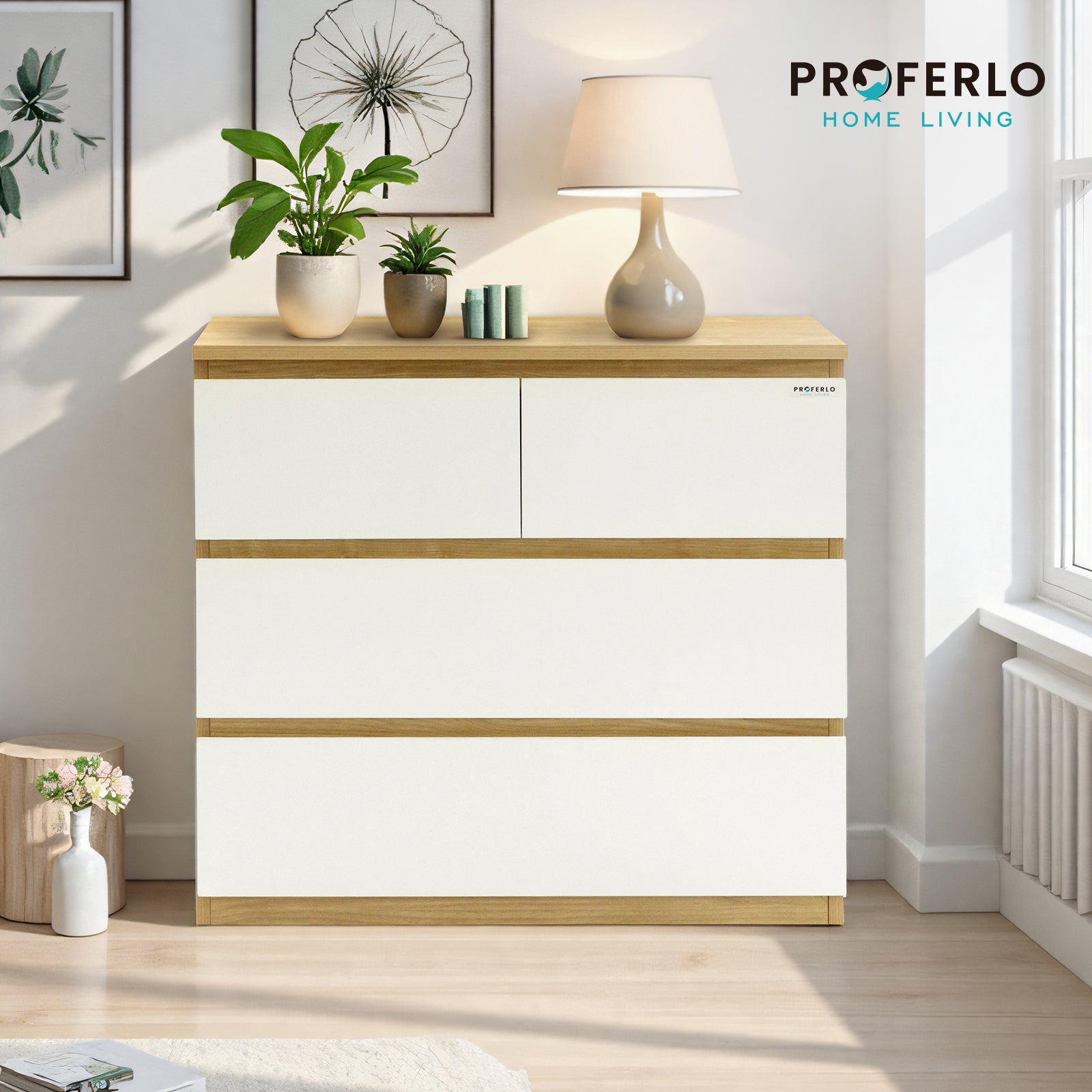 Sotta 2 over 2 Lowboy, Oak and white
