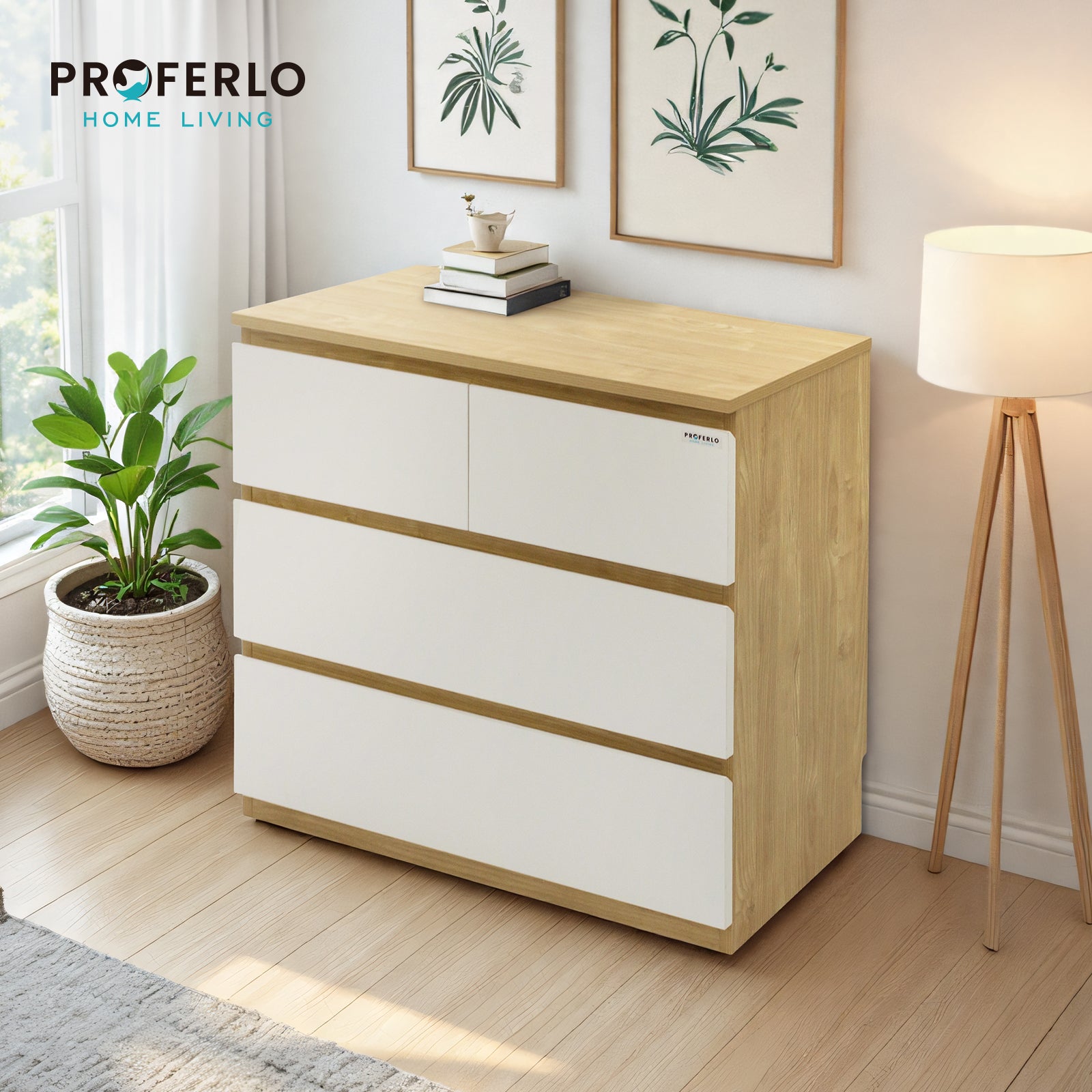 Sotta 2 over 2 Lowboy, Oak and white