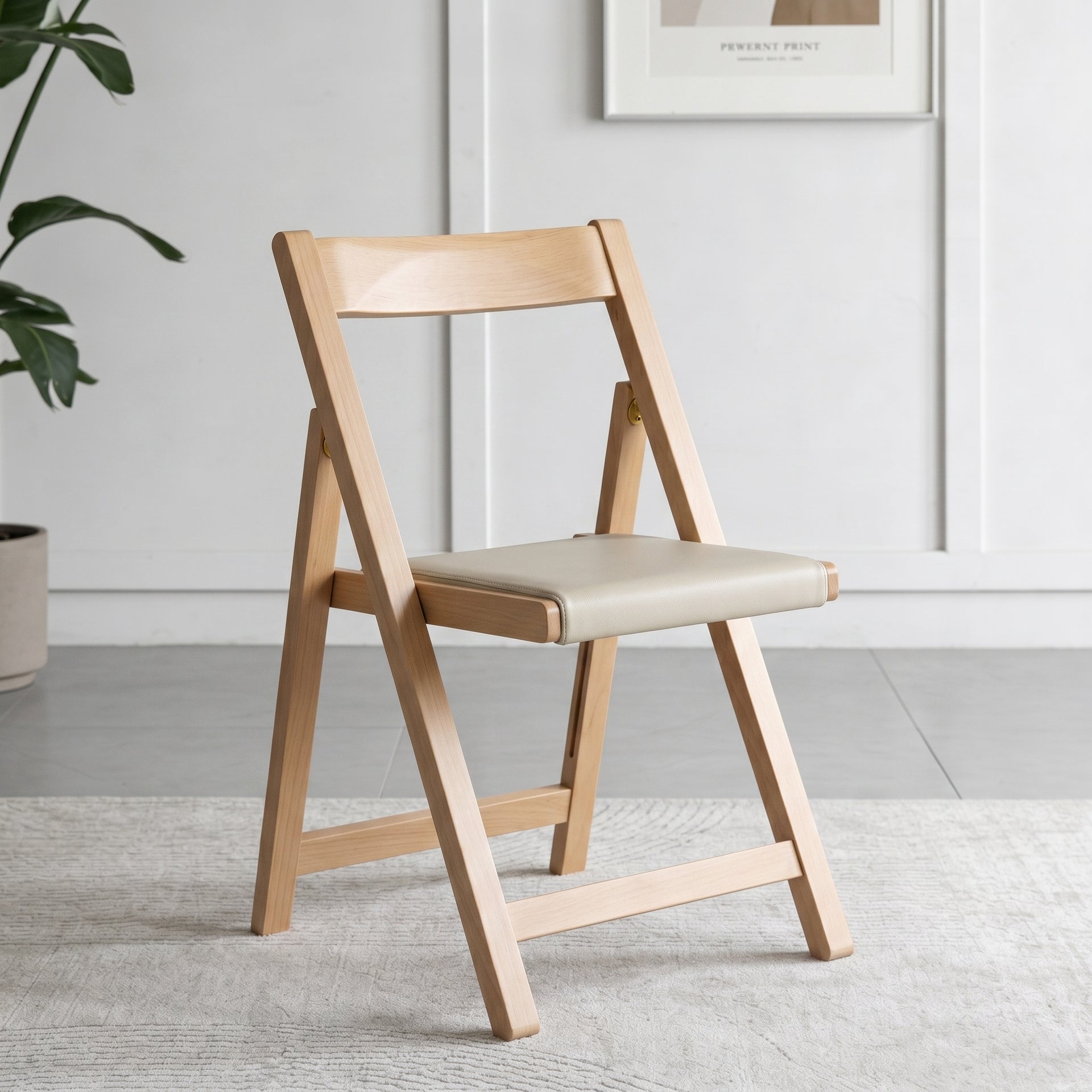 Lecce Foldable Dining Chair with cushion seat, Wood & Beige, Set of 2