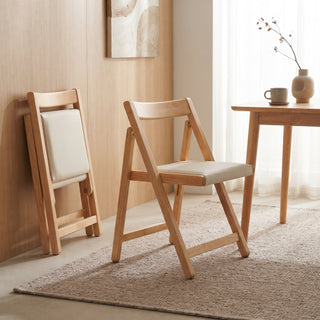 Lecce Foldable Dining Chair w Cushion Seat, Wood & Beige, Set of 2