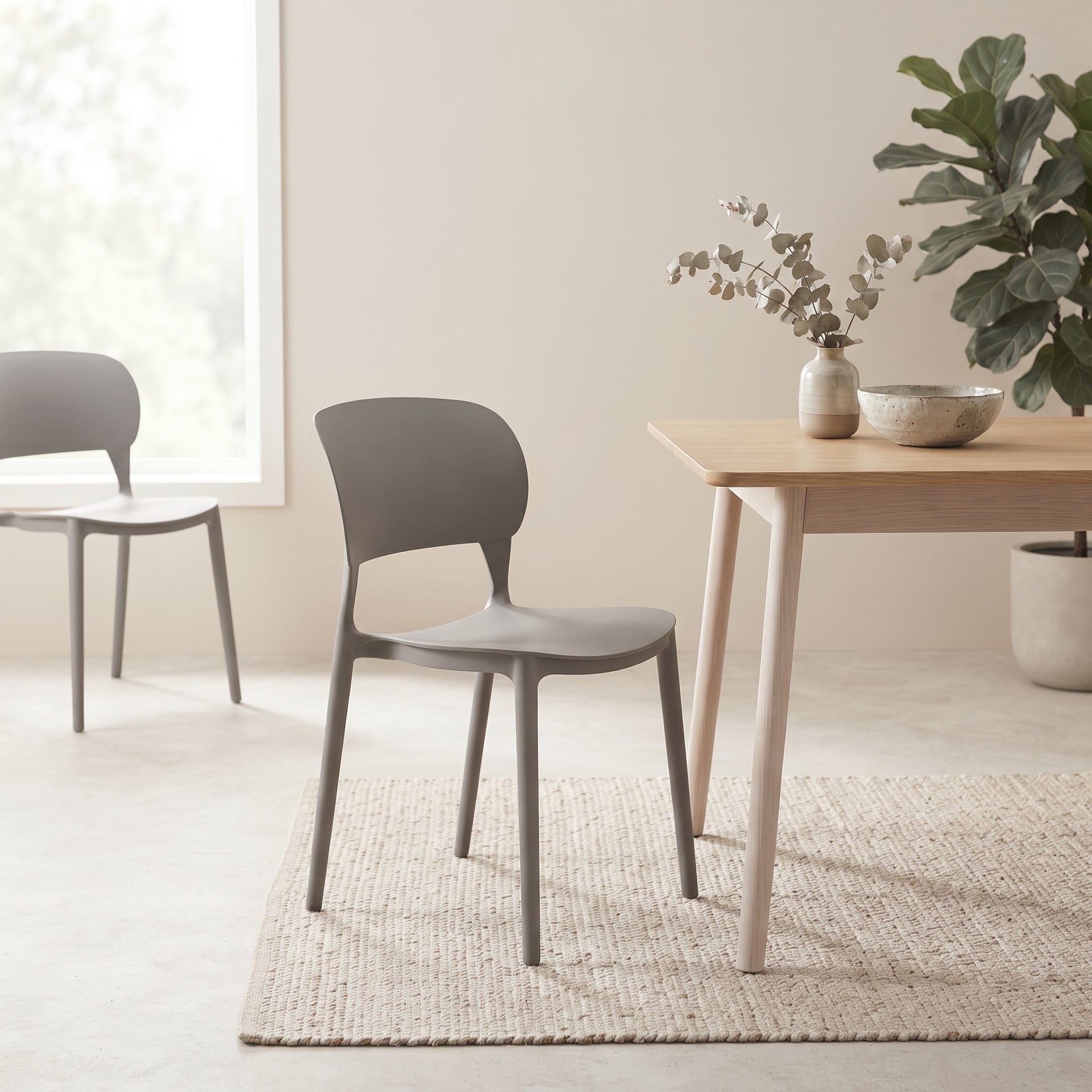 Lucca Stackable Dining Chair, Grey, Set of 2