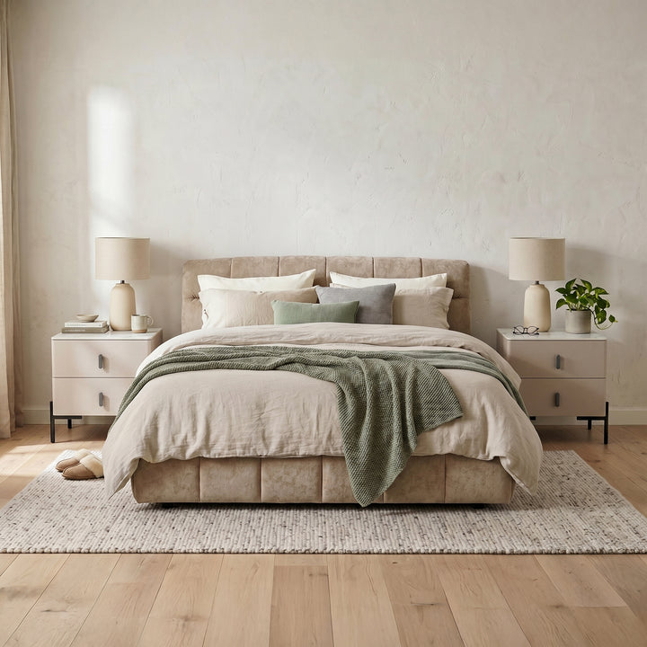Upholstered Series bedroom collection bundle with bed frame and bedside tables | Proferlo