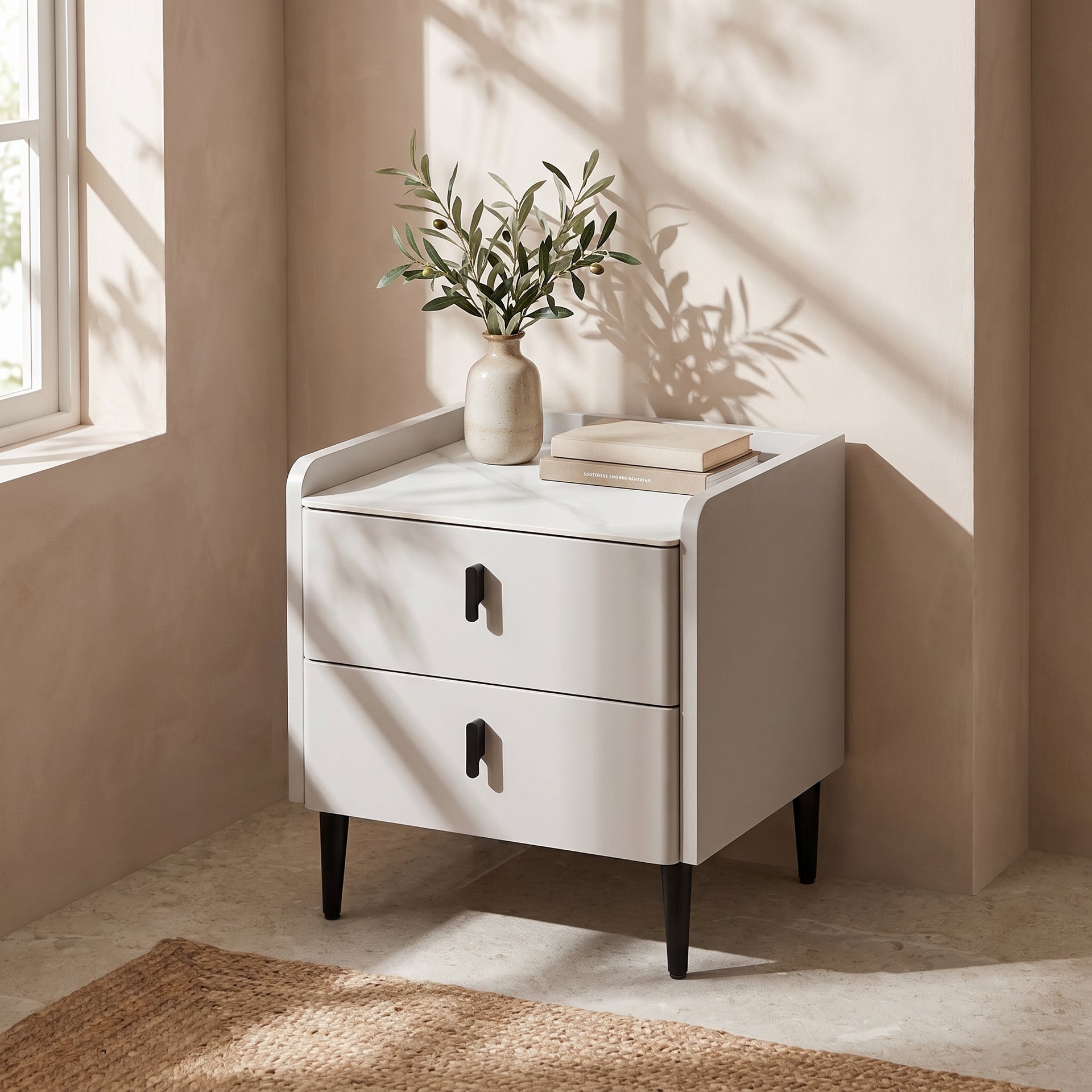 Merano Bedside Table, Grey & White