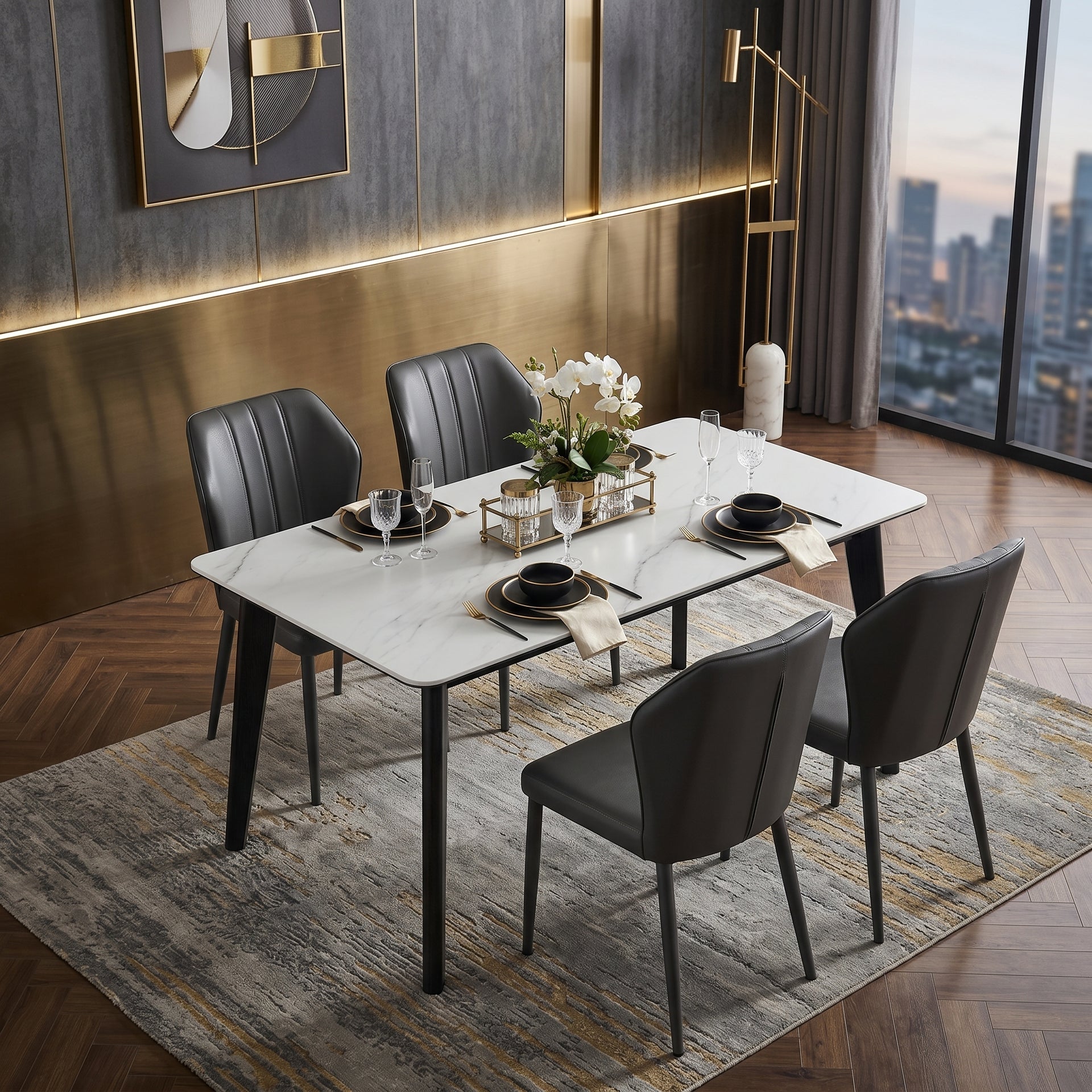 Messina Microcrystalline stone-top Dining Table, 1.4M, Black