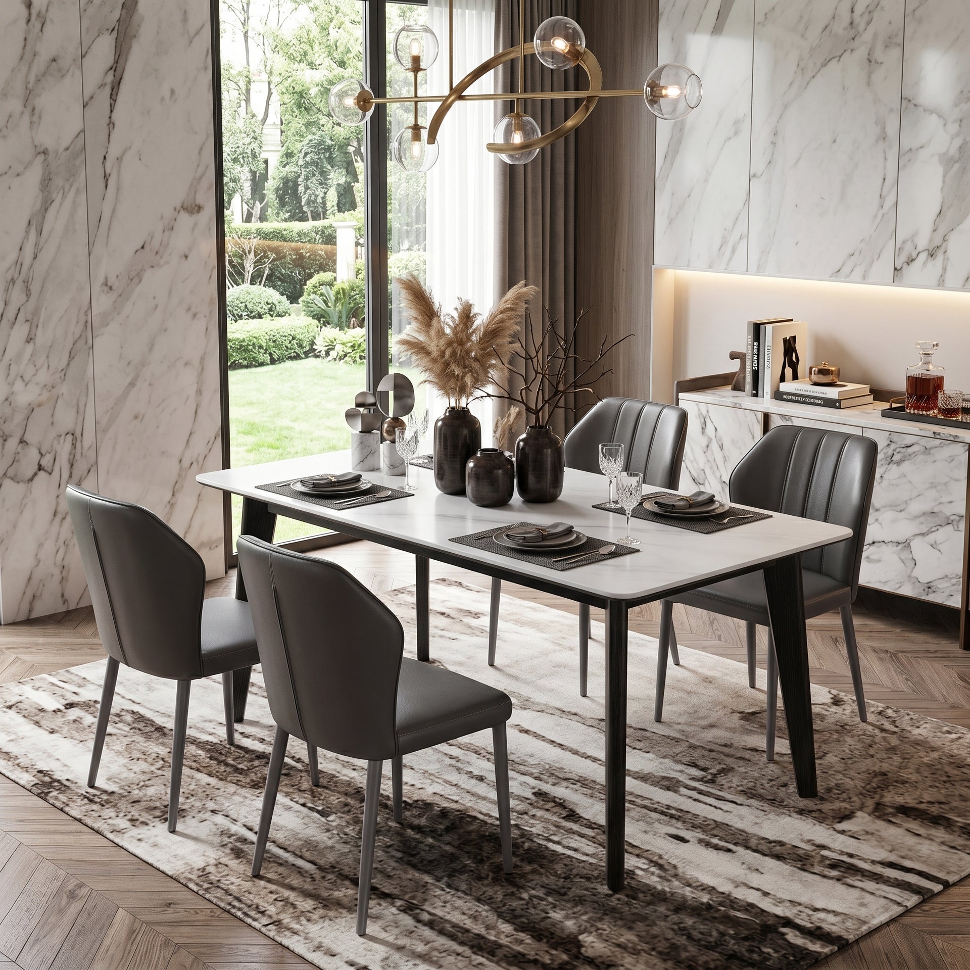 Messina Microcrystalline stone-top Dining Table, 1.4M, Black