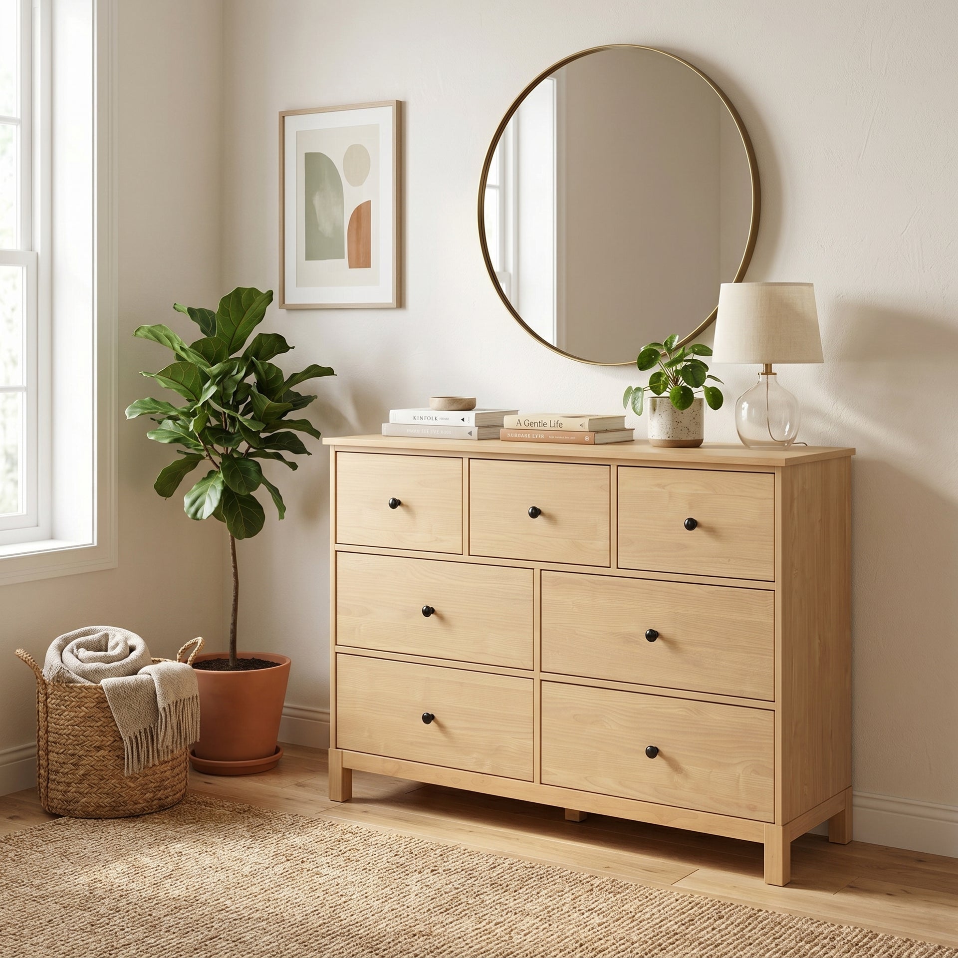 Modena 7 Drawers Lowboy, Oak