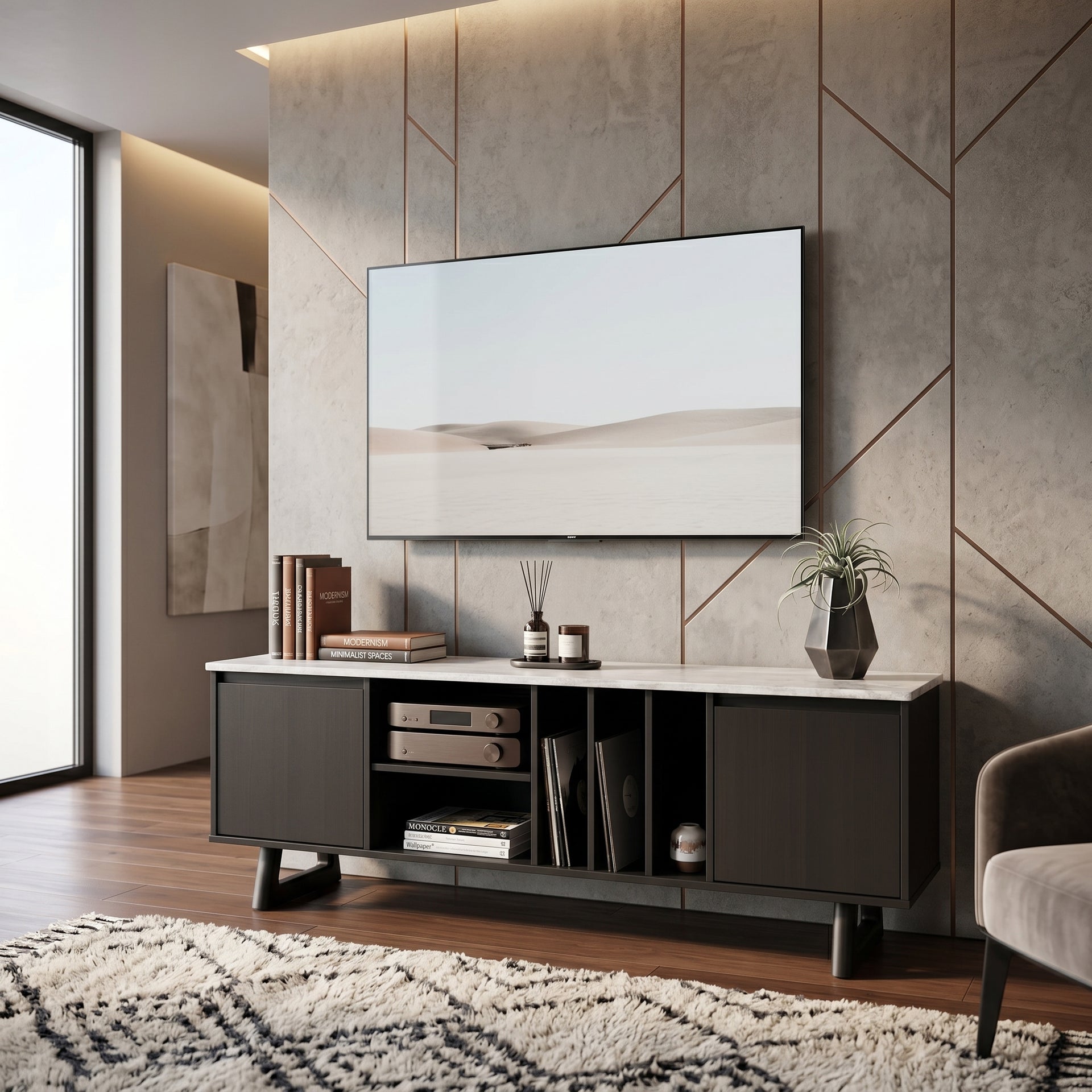 Morra TV Stand, 1.8M, Black & White